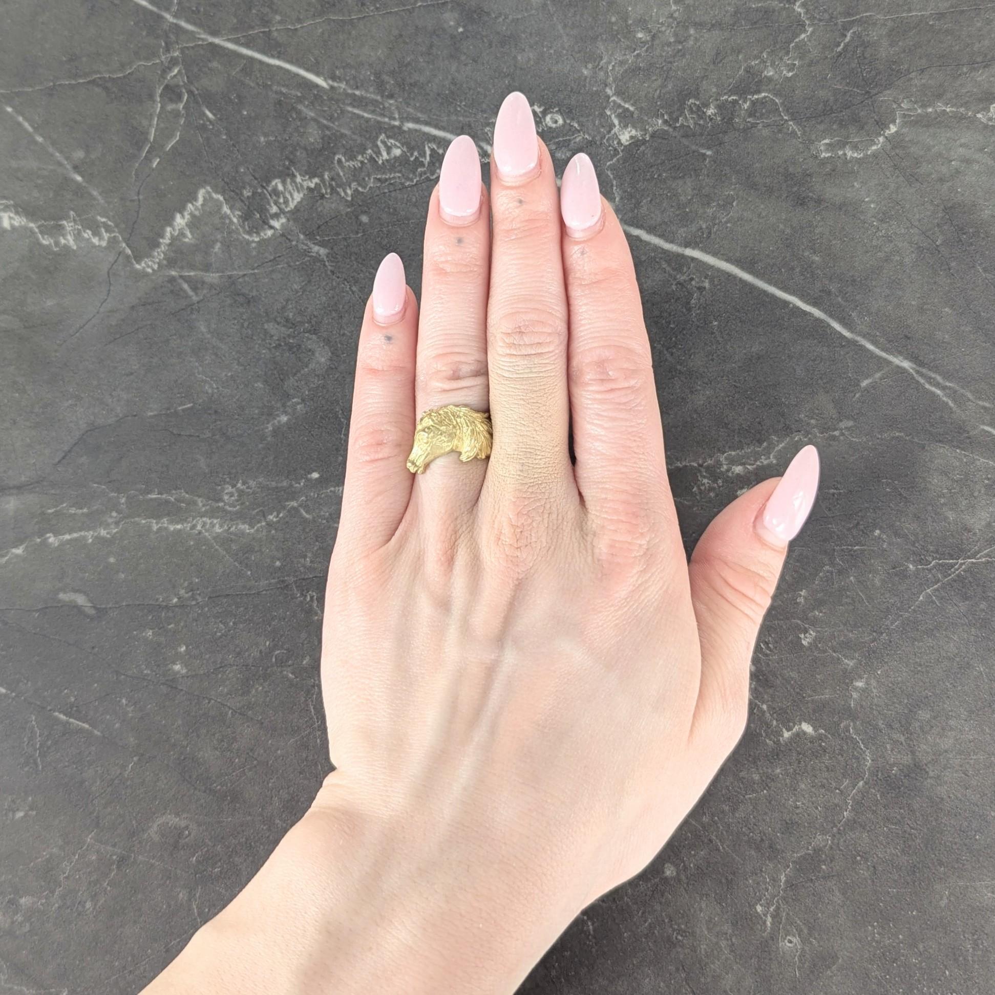 Hermès Paris 18 Karat Yellow Gold Vintage 1960's Horse Animal Ring