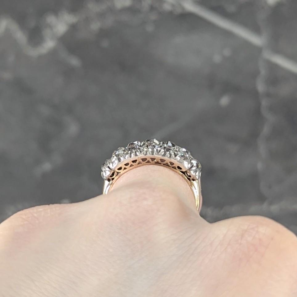 Victorian 1.80 CTW Old Mine Diamond Silver 18K Gold Antique Double Row Band Ring