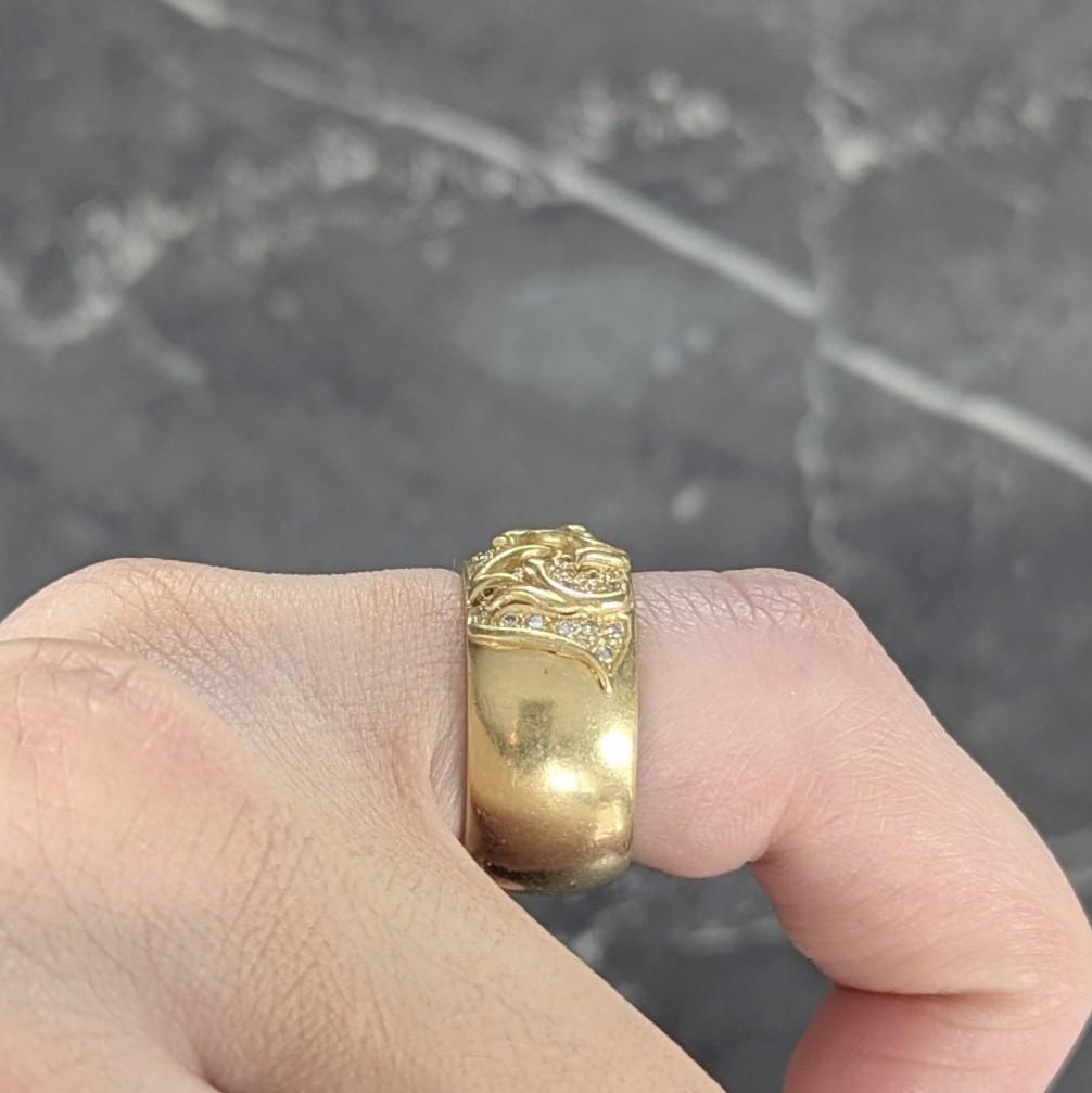 Jose Hess 1980's Diamond 18 Karat Yellow Gold Floral Vintage Wide Band Ring