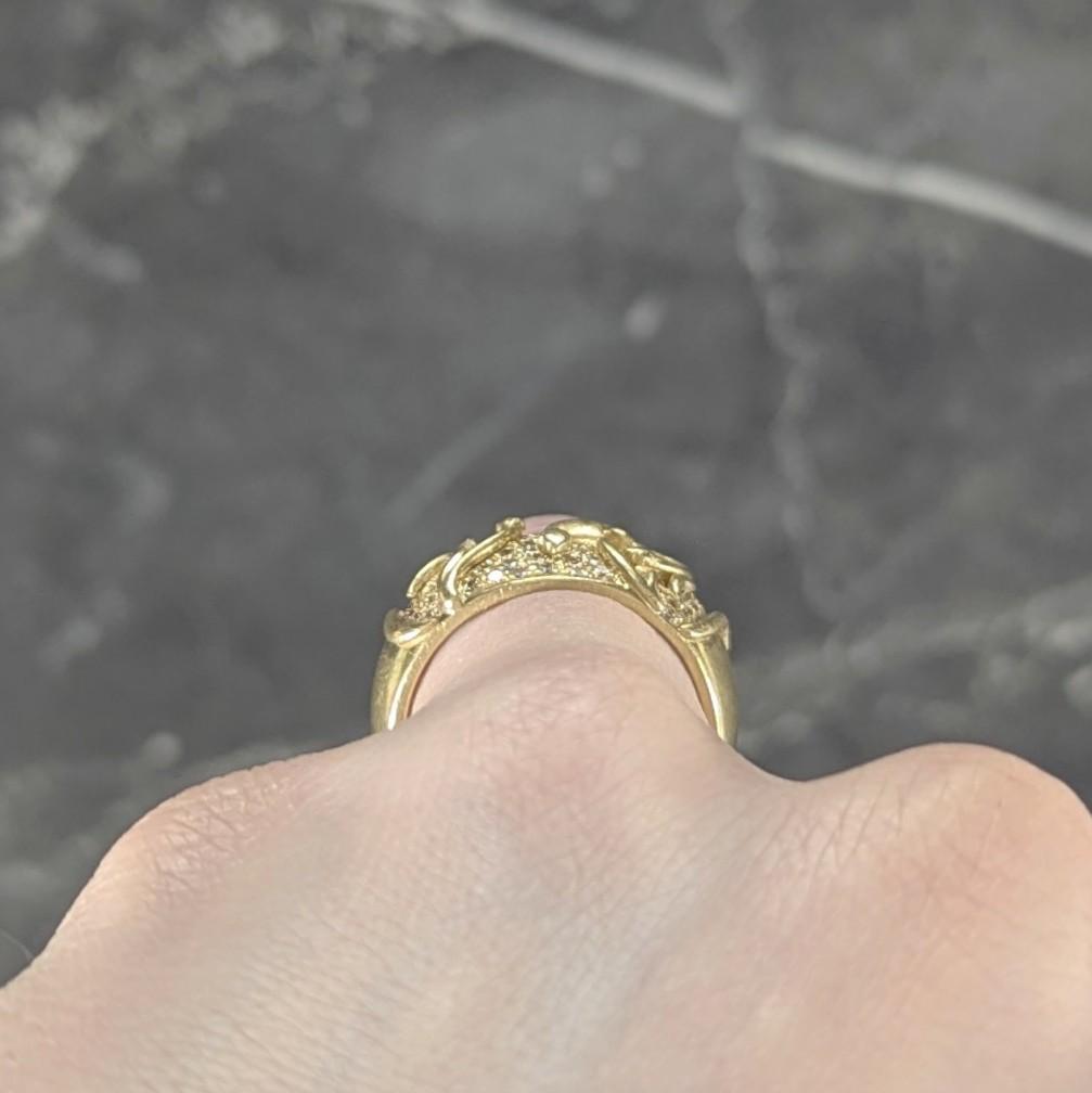 Jose Hess 1980's Diamond 18 Karat Yellow Gold Floral Vintage Wide Band Ring