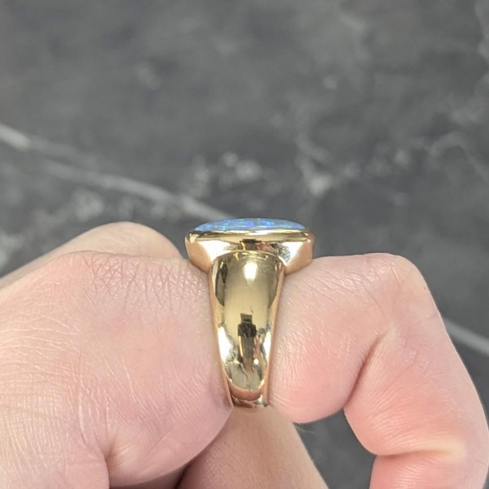 Contemporary Black Opal 18 Karat Yellow Gold Puffed Bezel Gemstone Ring