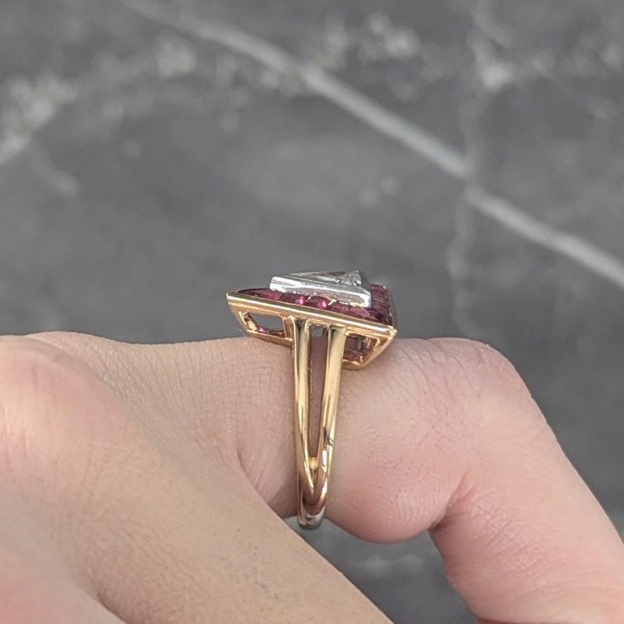 Oscar Heyman Trilliant Cut Diamond Ruby Platinum 18K Gold Triangle Halo Ring