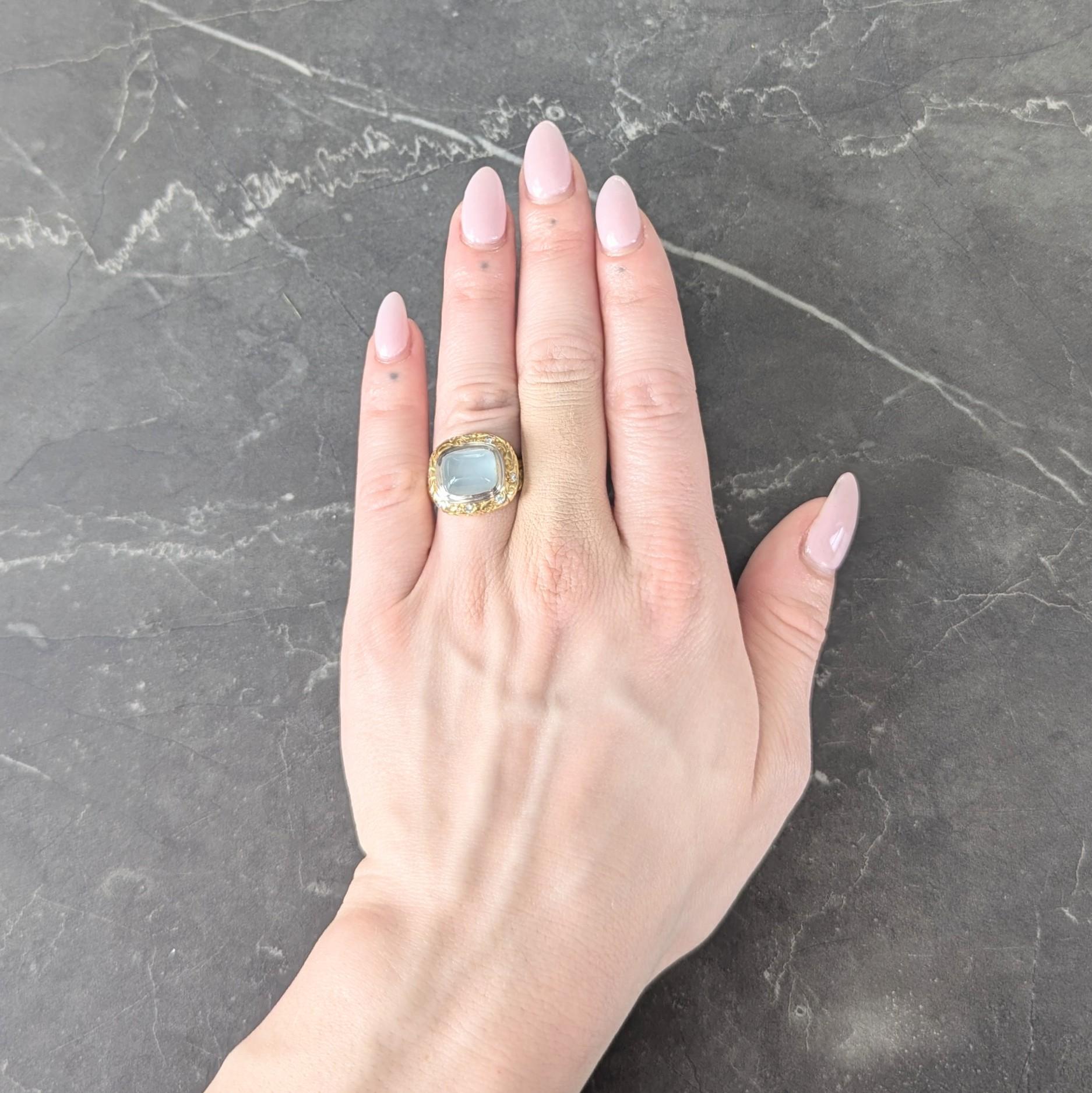 SeidenGang 2000's Chalcedony Diamond 18 Karat Gold Scrolling Foliate Ring