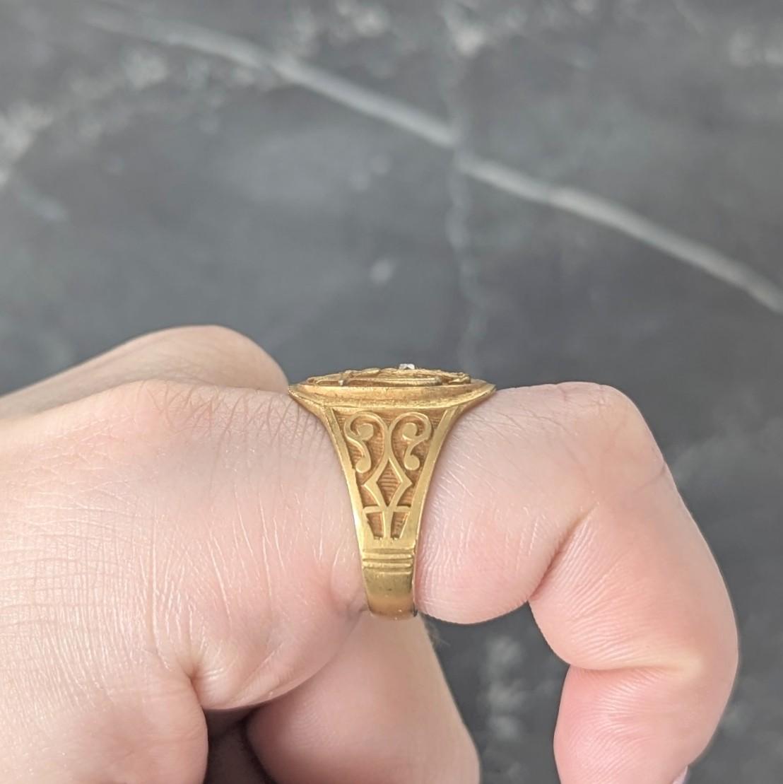 Early Art Deco Diamond 14 Karat Yellow Gold Antique Free Mason Eagle Signet Ring