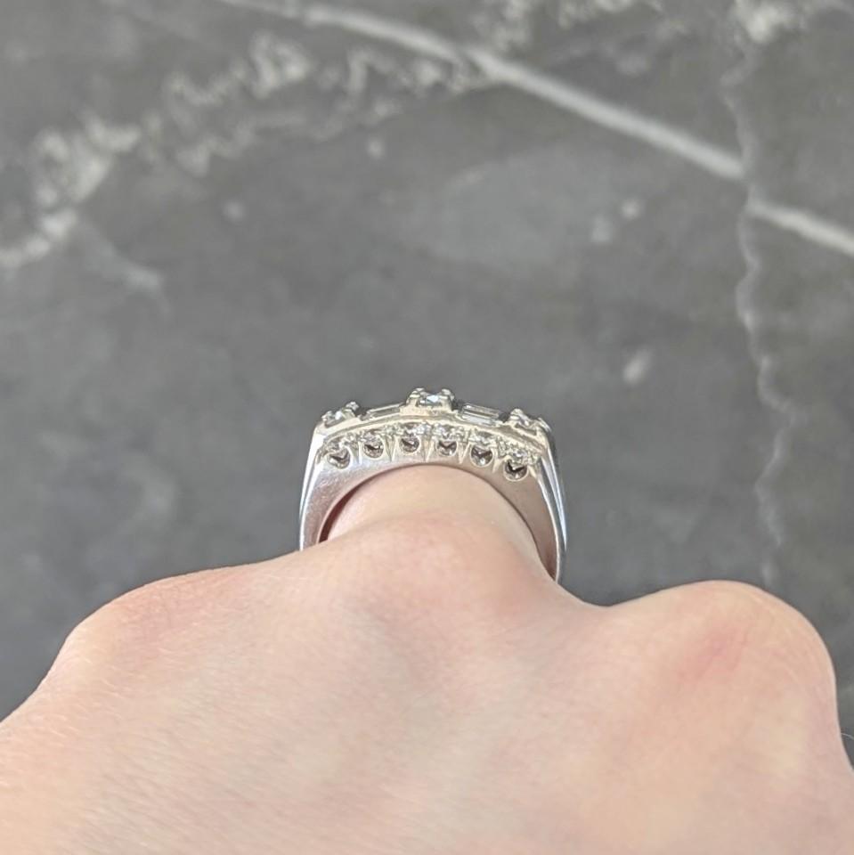 Granat Mid-Century 1.55 CTW Diamond Platinum Vintage Three Row Band Ring
