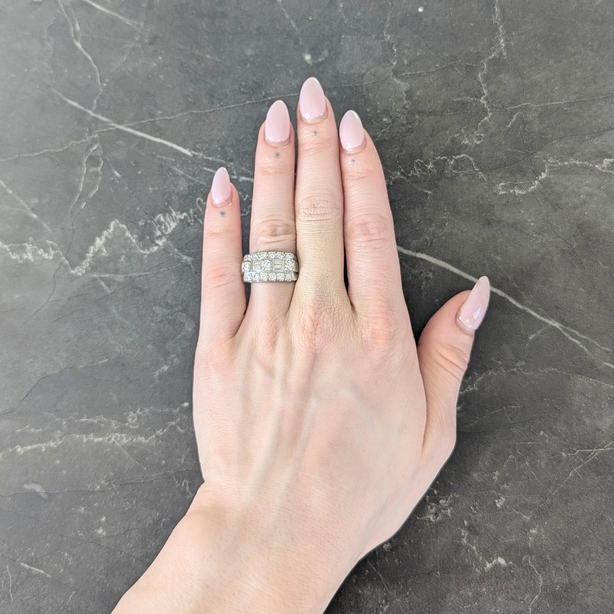 Granat Mid-Century 1.55 CTW Diamond Platinum Vintage Three Row Band Ring