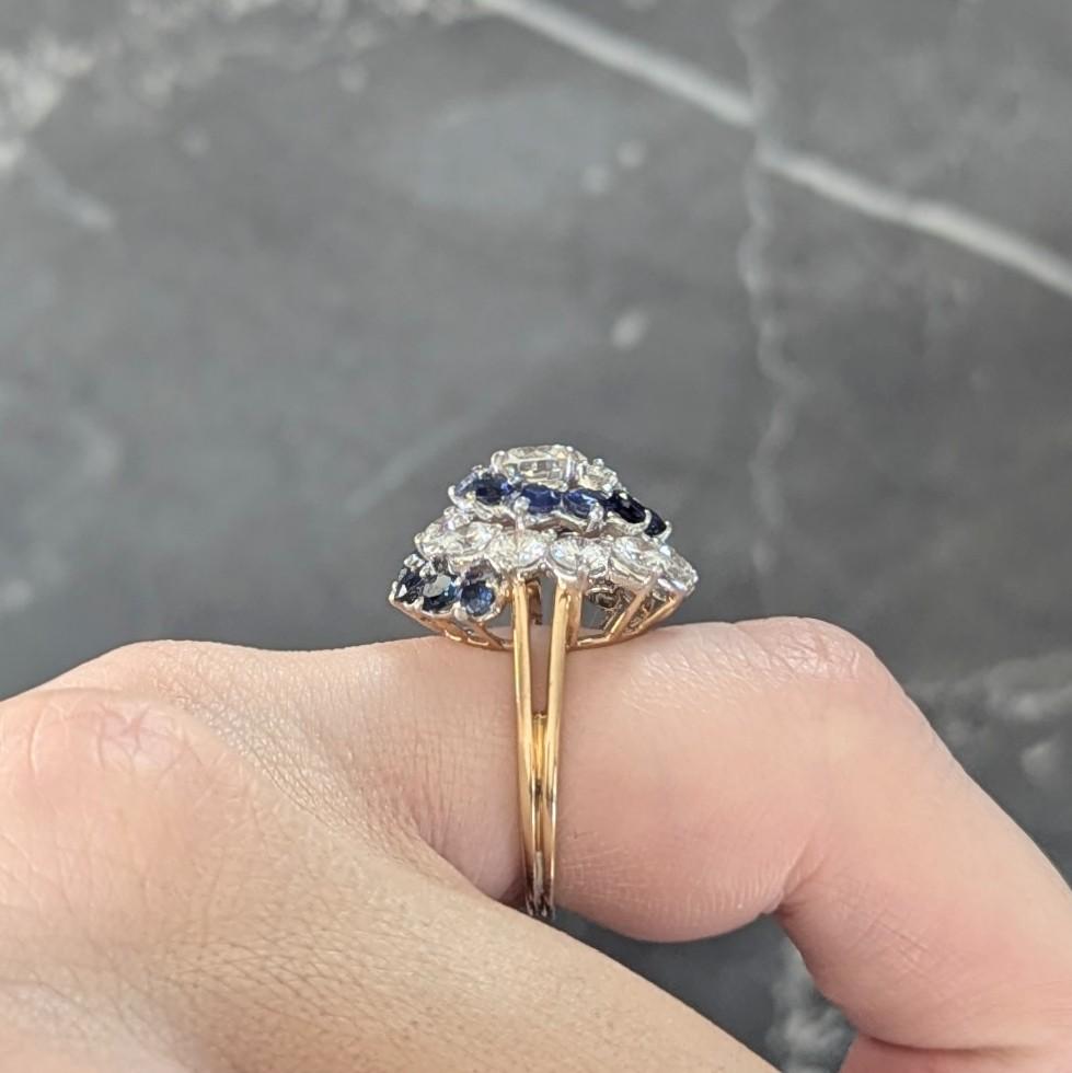 5.85 CTW Sapphire Diamond Platinum 18K Gold Vintage Spiral Cluster Ring