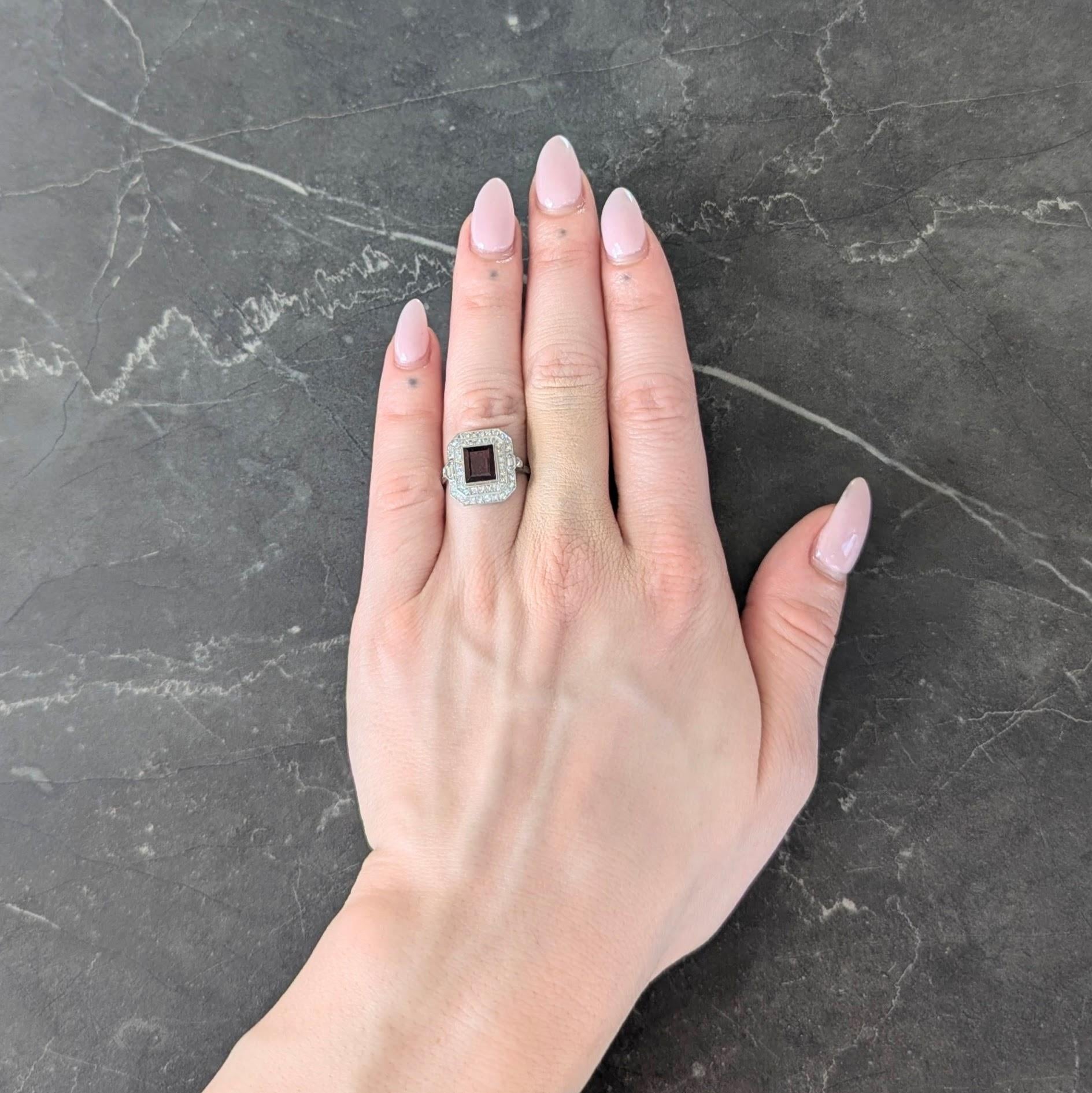 Art Deco 2.50 CTW Garnet Diamond Platinum Vintage Double Halo Ring