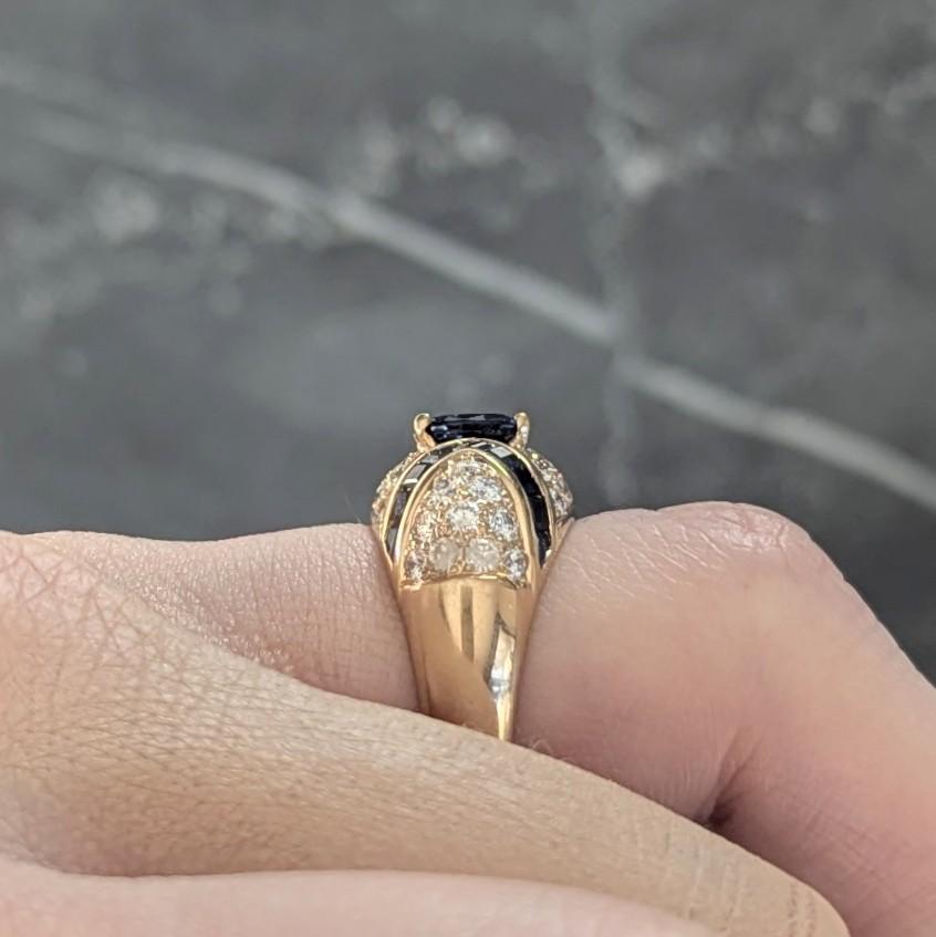 Oscar Heyman 1980's Sapphire Diamond 18 Karat Yellow Gold Vintage Bombé Ring
