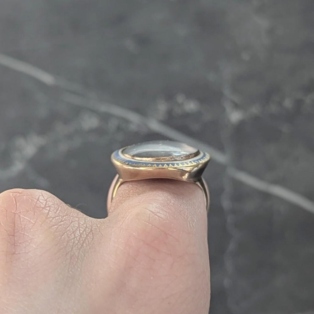 Georgian Enamel 14 Karat Yellow Gold Painted Lady Antique Portrait Signet Ring