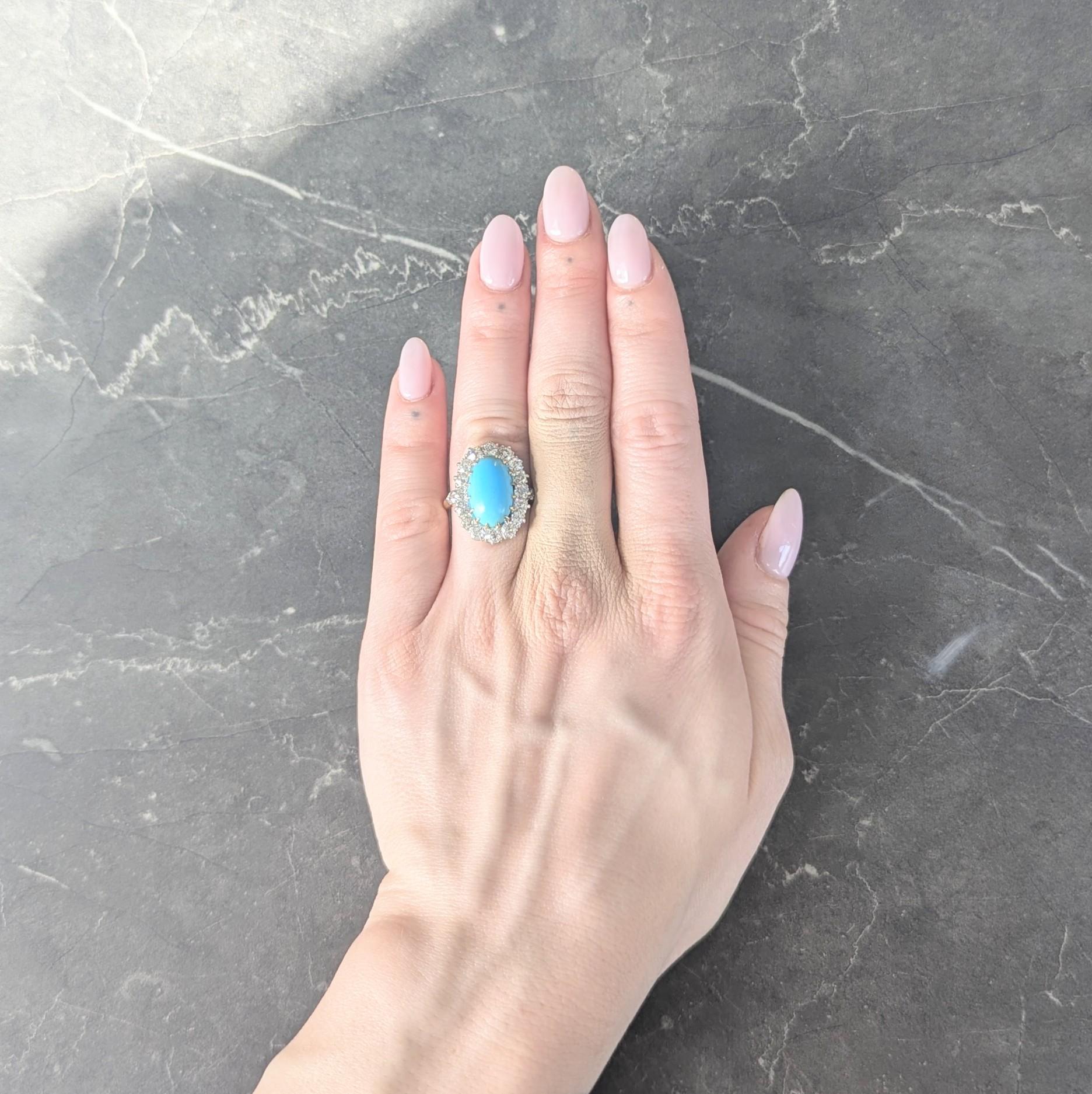 Edwardian Mine Diamond Robin's Egg Turquoise Platinum 18K Gold Antique Halo Ring