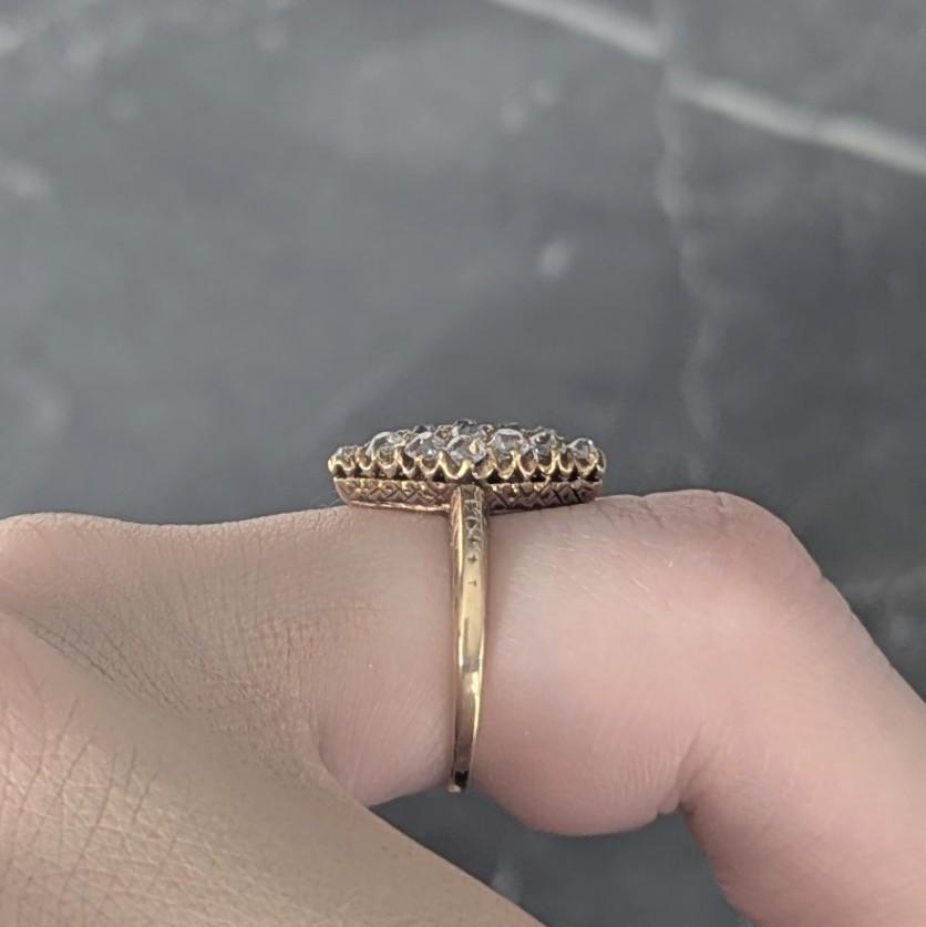 Victorian 0.96 CTW Old Mine Diamond 18 Karat Yellow Gold Antique Navette Ring