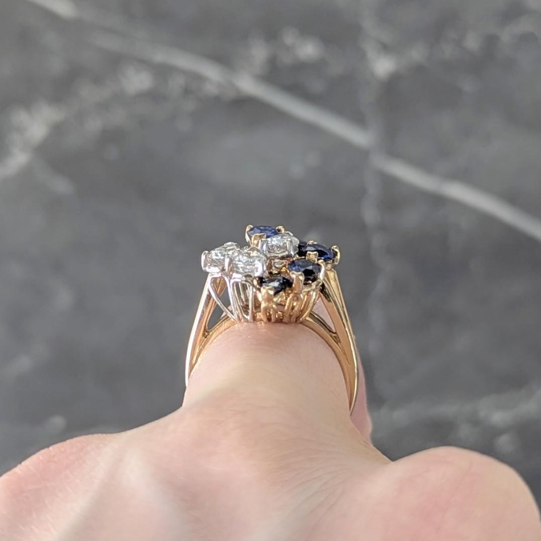 3.50 CTW Sapphire Diamond Platinum 18 Karat Gold Vintage Cluster Cocktail Ring