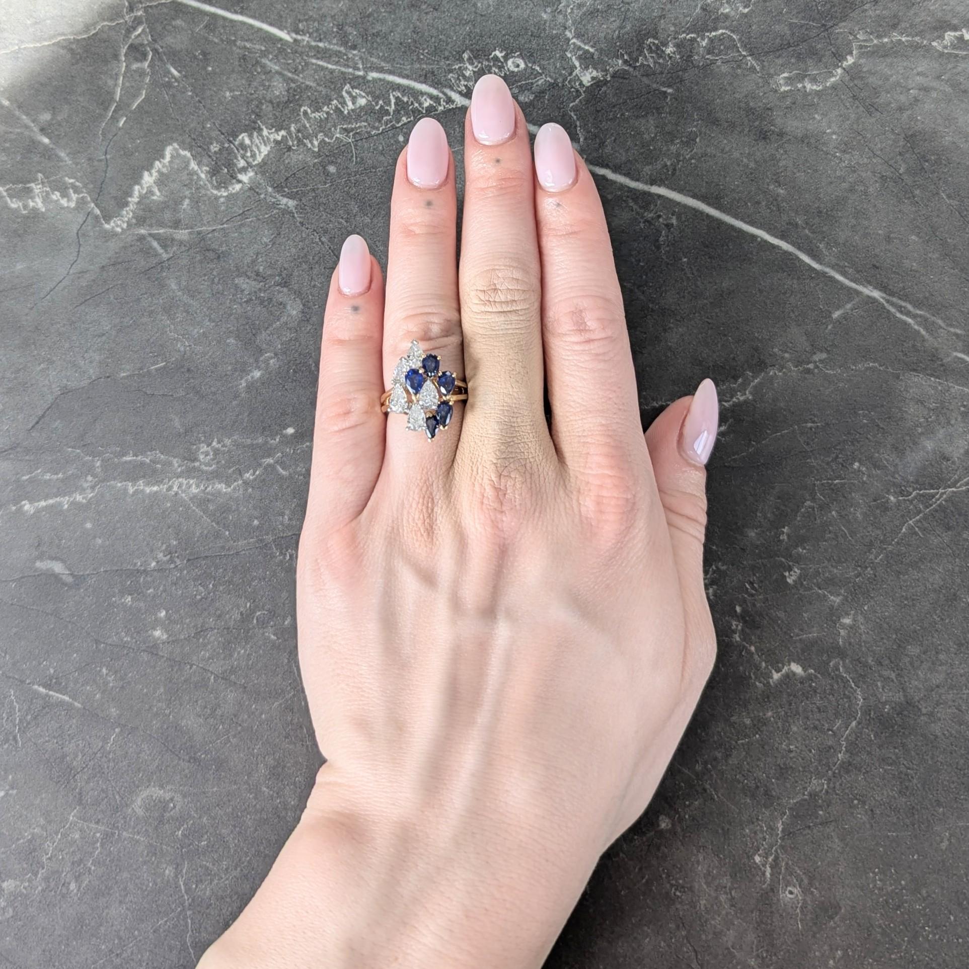 3.50 CTW Sapphire Diamond Platinum 18 Karat Gold Vintage Cluster Cocktail Ring