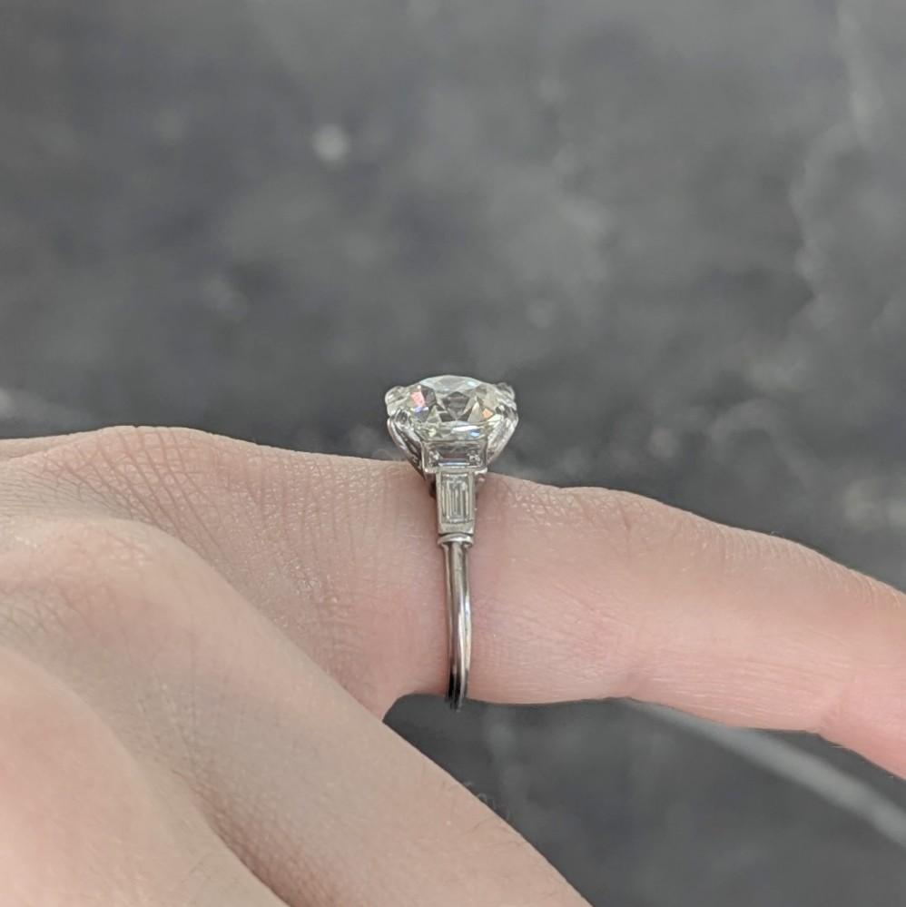 Art Deco 3.18 CTW Mine Cut Diamond Platinum Vintage Geometric Engagement Ring