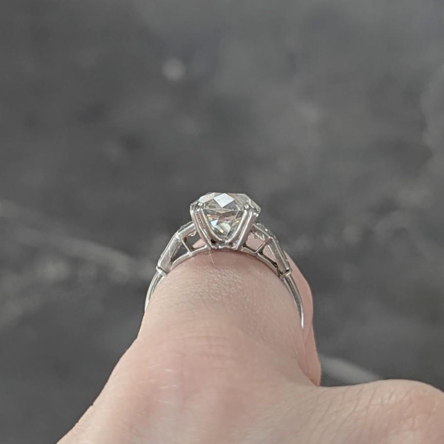 Art Deco 3.18 CTW Mine Cut Diamond Platinum Vintage Geometric Engagement Ring