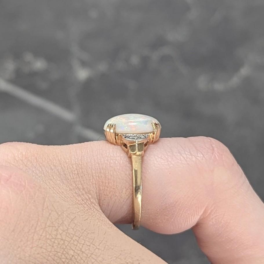 Helm & Hahn Co. Art Deco Opal Diamond 14 Karat Gold Three Stone Vintage Ring