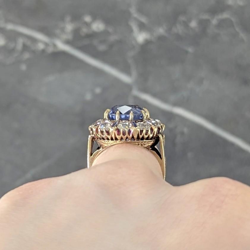 Victorian 11.06 CTW No Heat Ceylon Sapphire Diamond 14K Gold Antique Ring