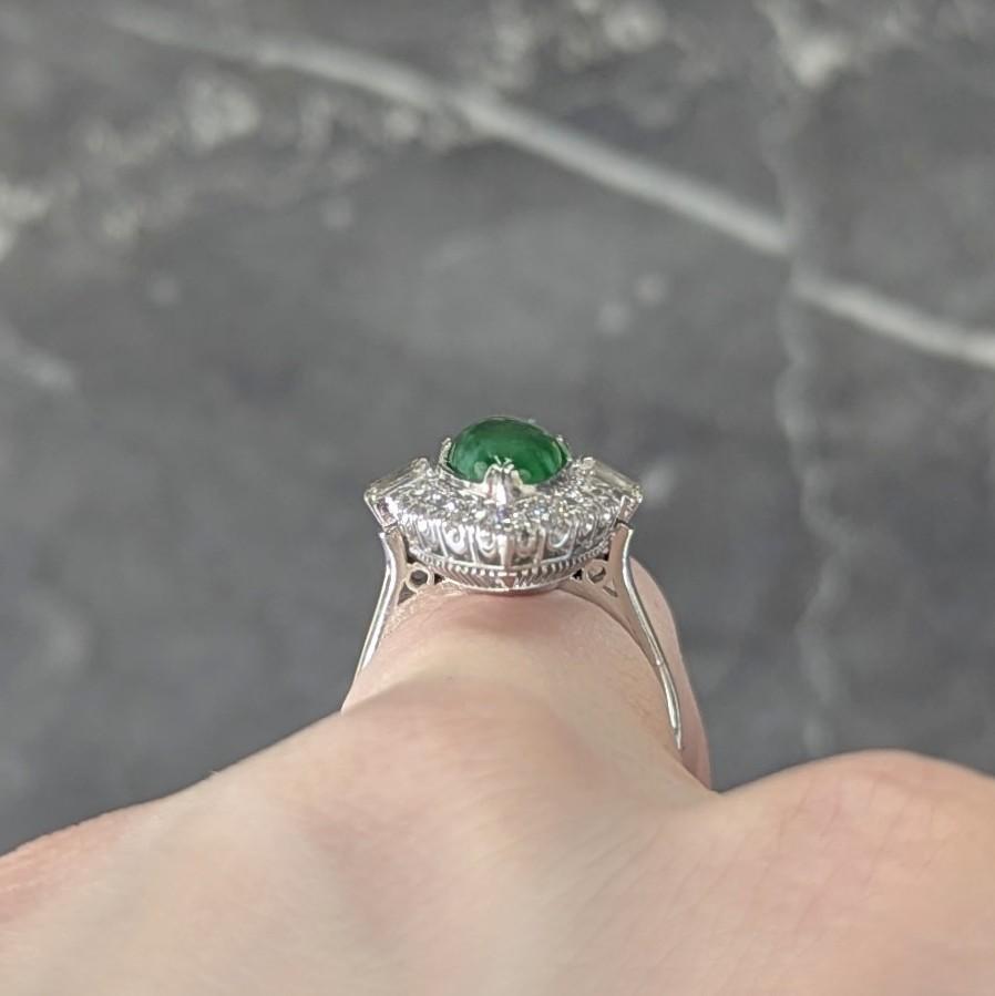Mid-Century Jade Diamond Platinum Vintage Navette Halo Ring