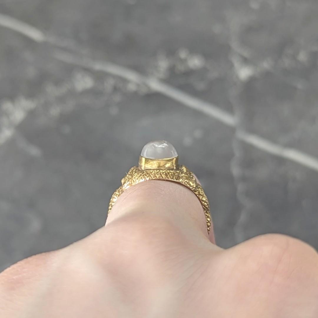 Victorian Moonstone Cabochon 14 Karat Yellow Gold Antique Snake Unisex Ring