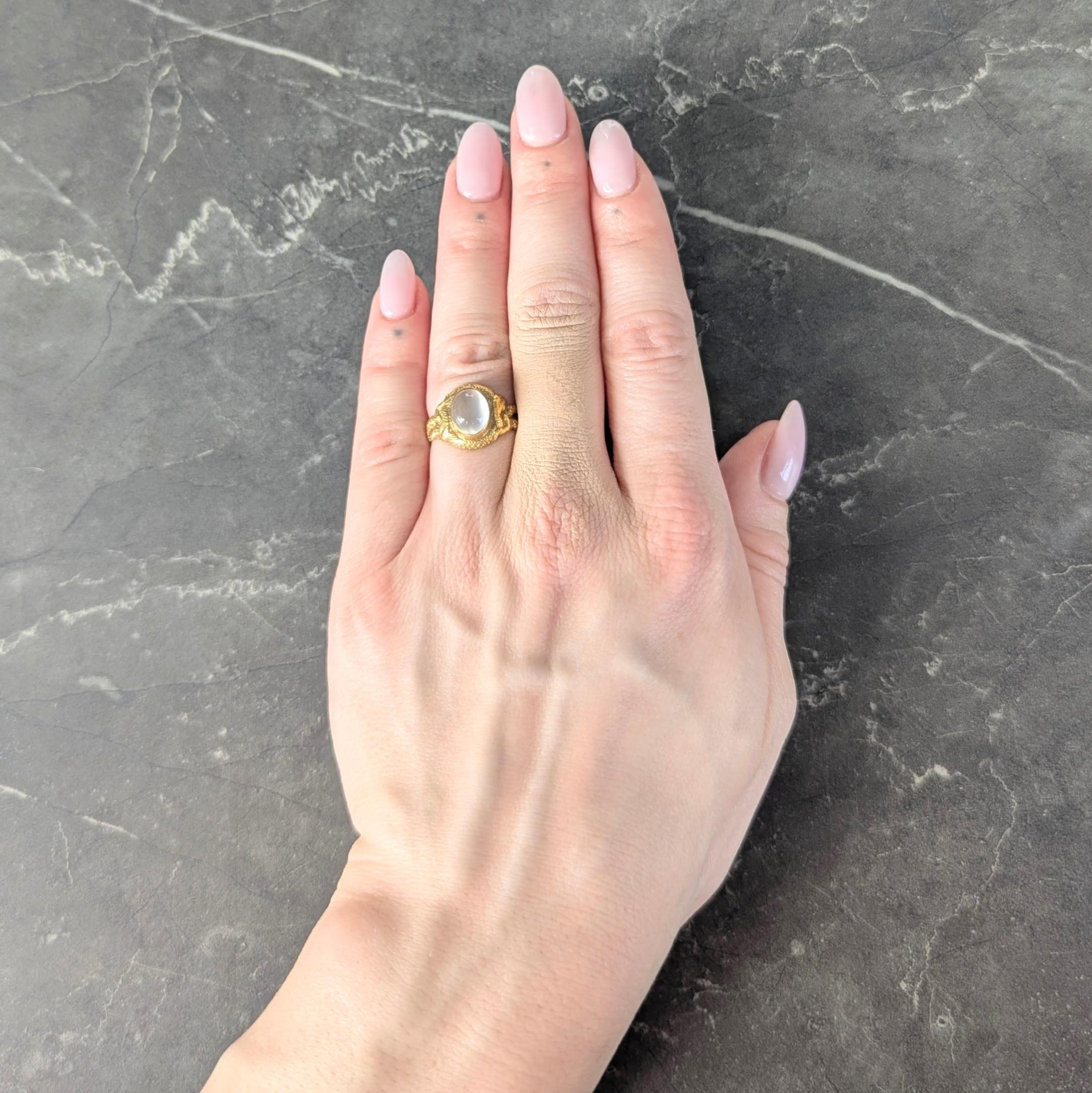 Victorian Moonstone Cabochon 14 Karat Yellow Gold Antique Snake Unisex Ring