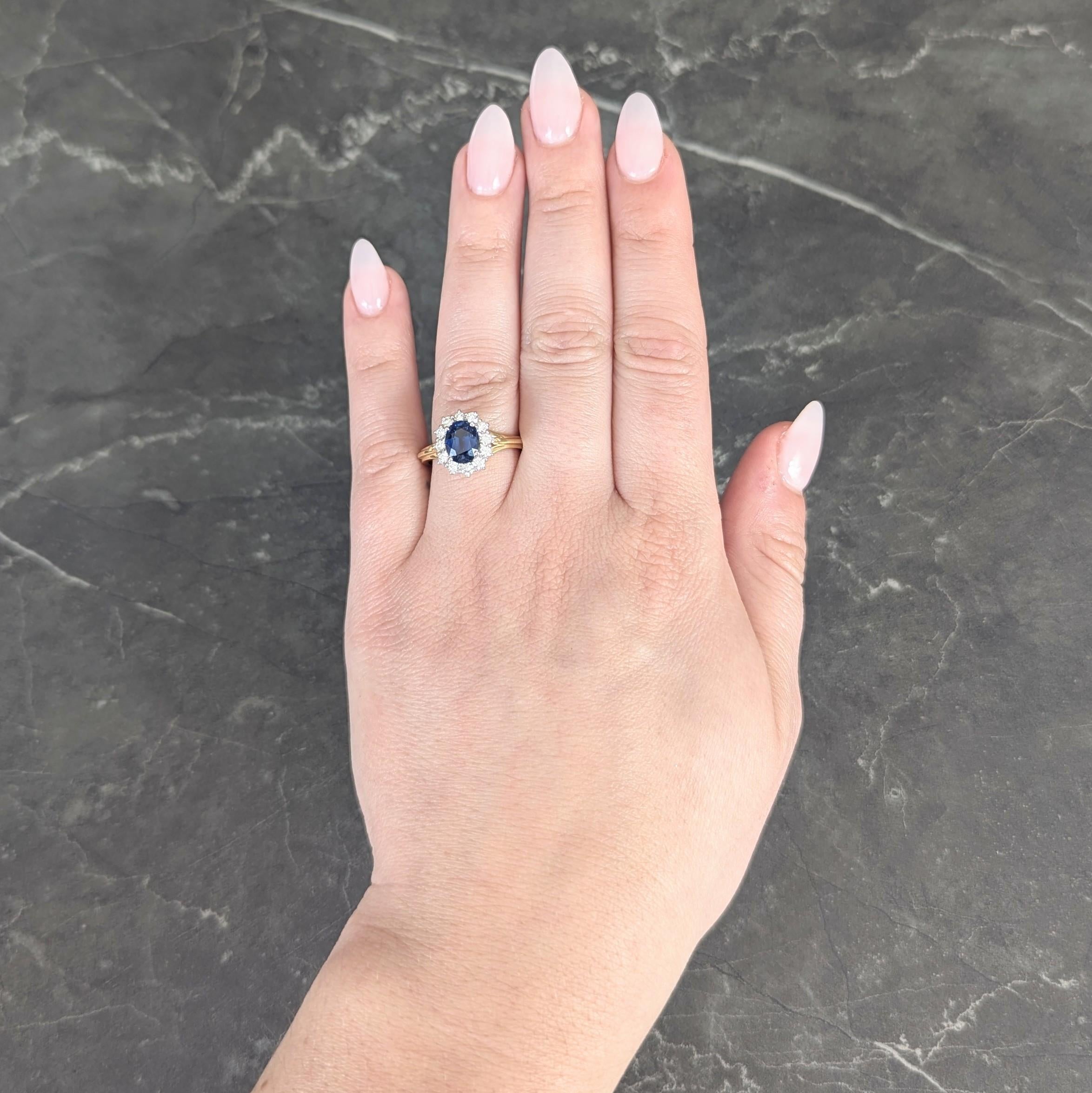 Spark 1990's 2.25 CTW Sapphire Diamond 18 Karat Two-Tone Gold Vintage Halo Ring