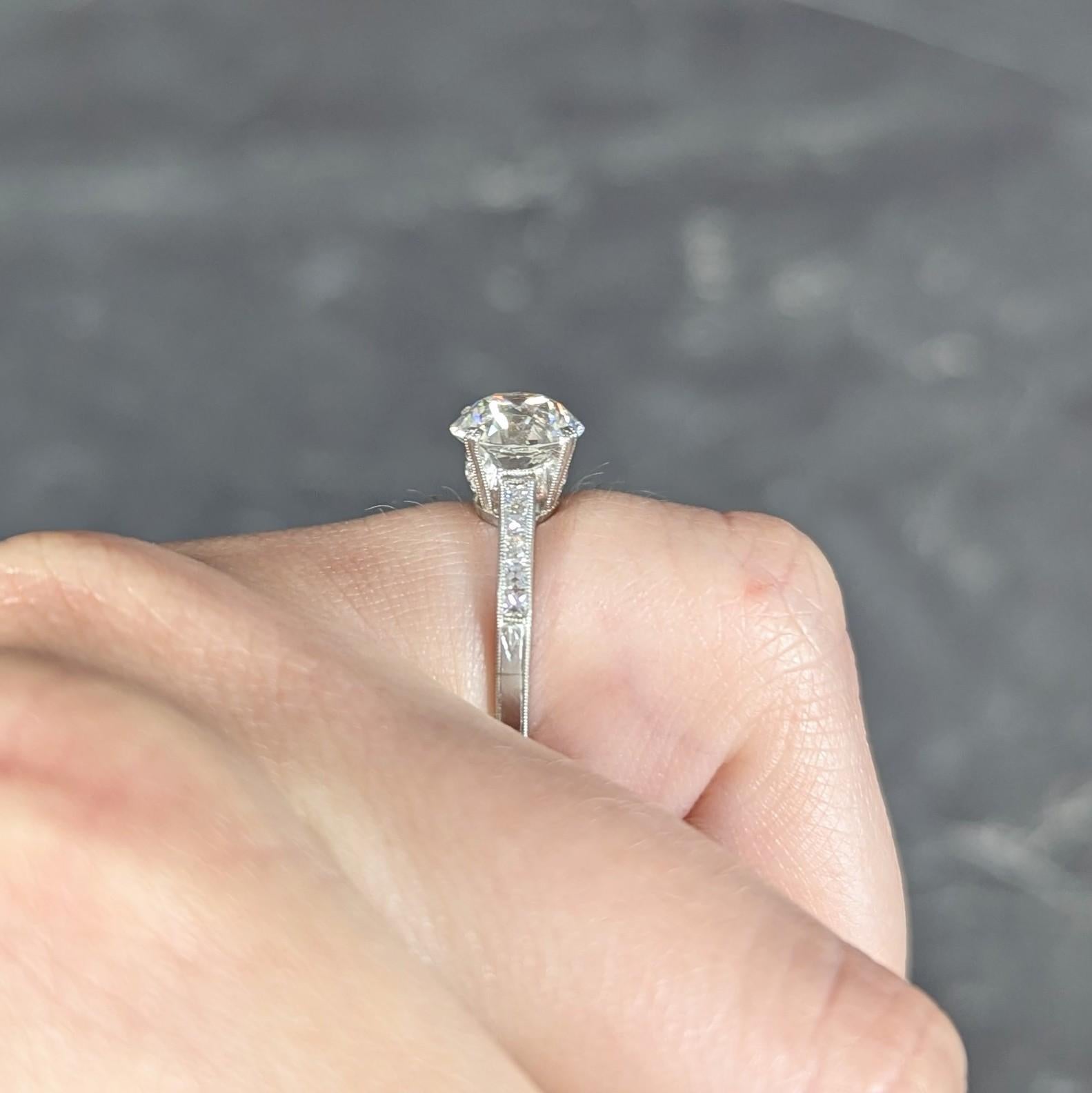 Art Deco 2.05 CTW Old European Cut Diamond Platinum Vintage Engagement Ring