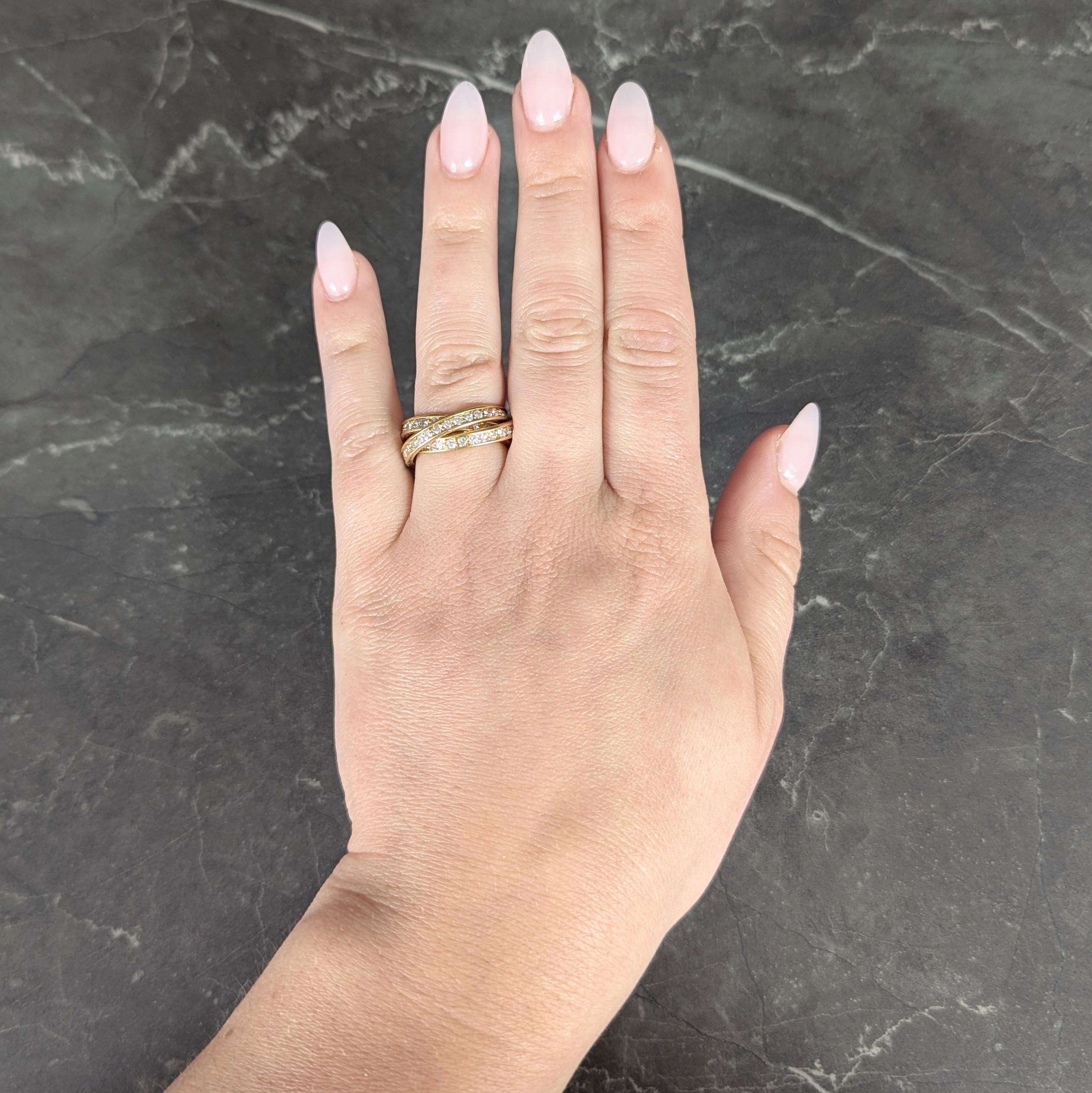 Cartier Paris 1960's 2.88 CTW Diamond 18K Gold Vintage Rolling Trinity Band Ring