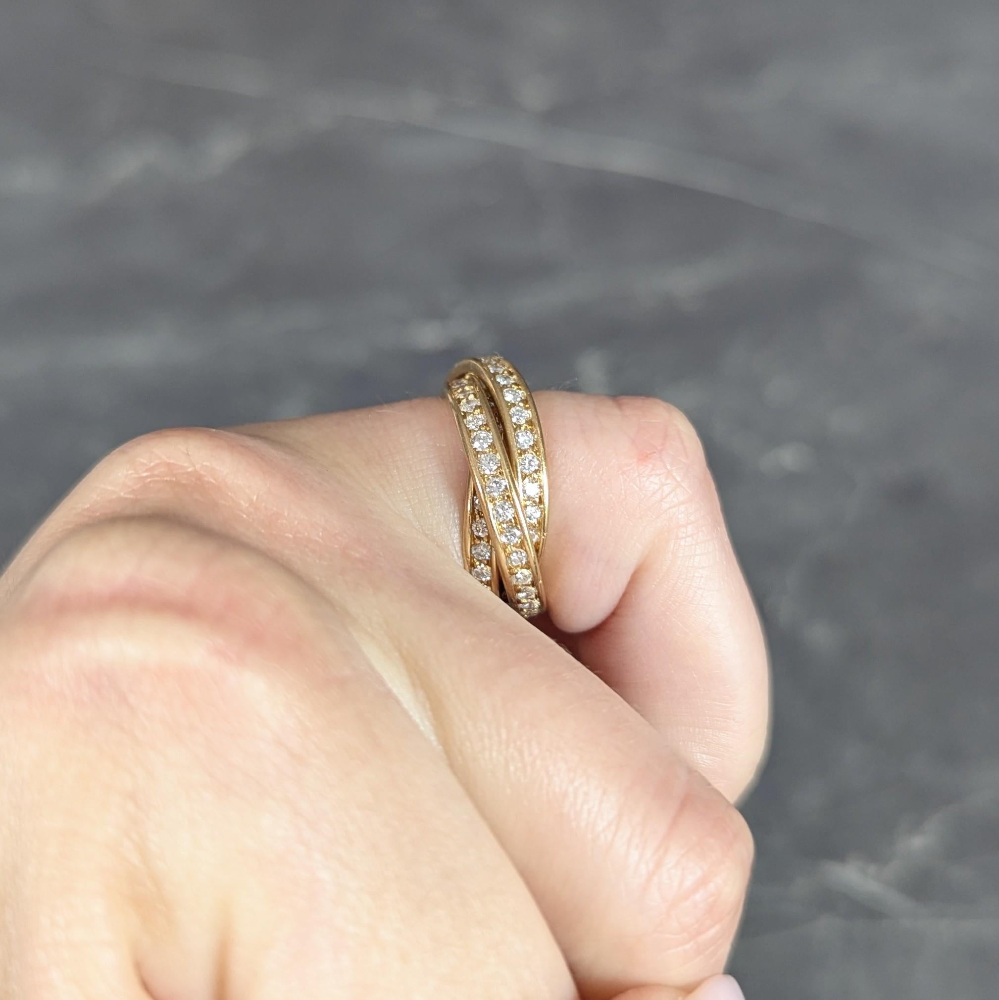 Cartier Paris 1960's 2.88 CTW Diamond 18K Gold Vintage Rolling Trinity Band Ring