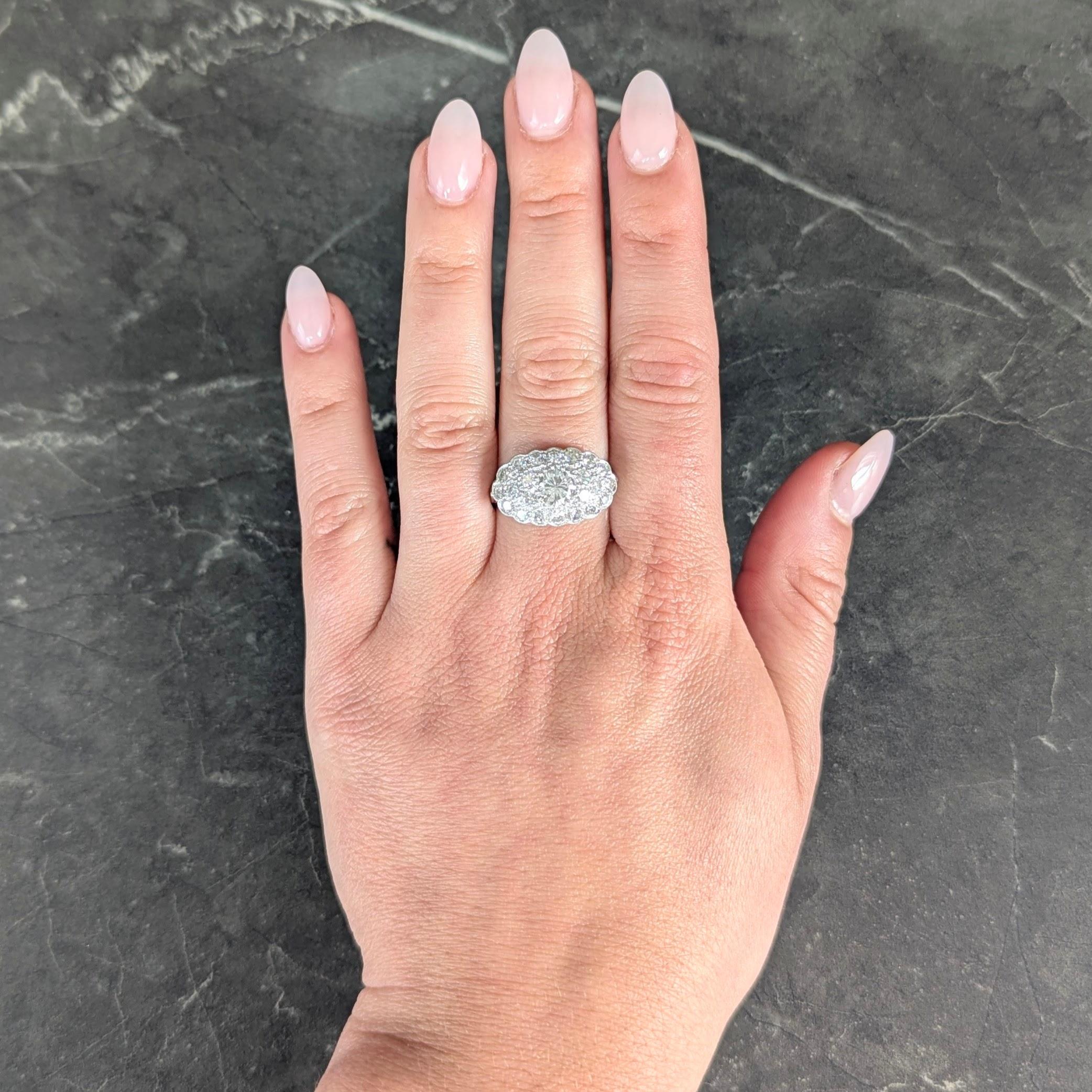 Mid-Century 2.12 CTW Diamond 14 Karat White Gold Vintage Cluster Ring