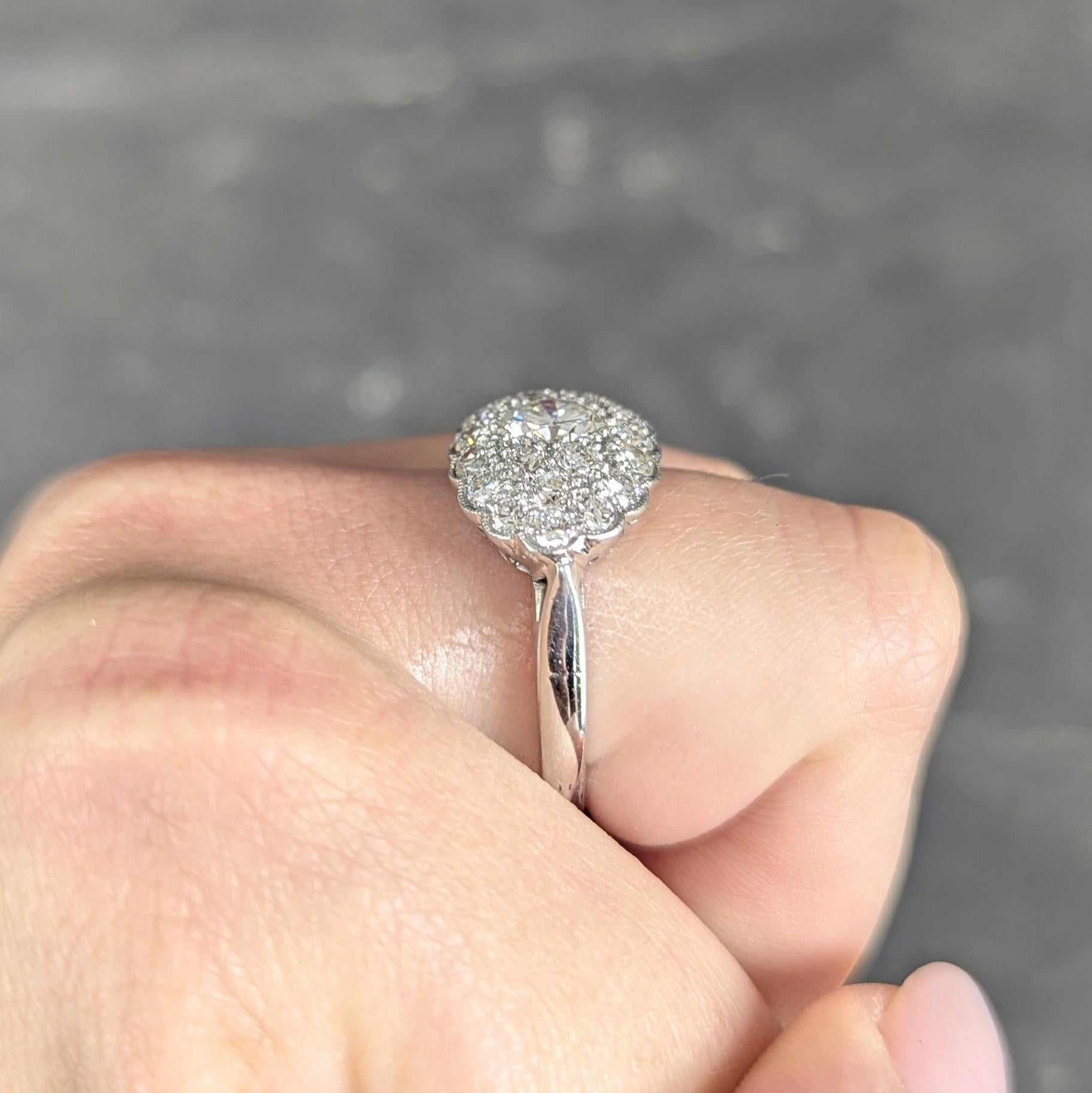 Mid-Century 2.12 CTW Diamond 14 Karat White Gold Vintage Cluster Ring