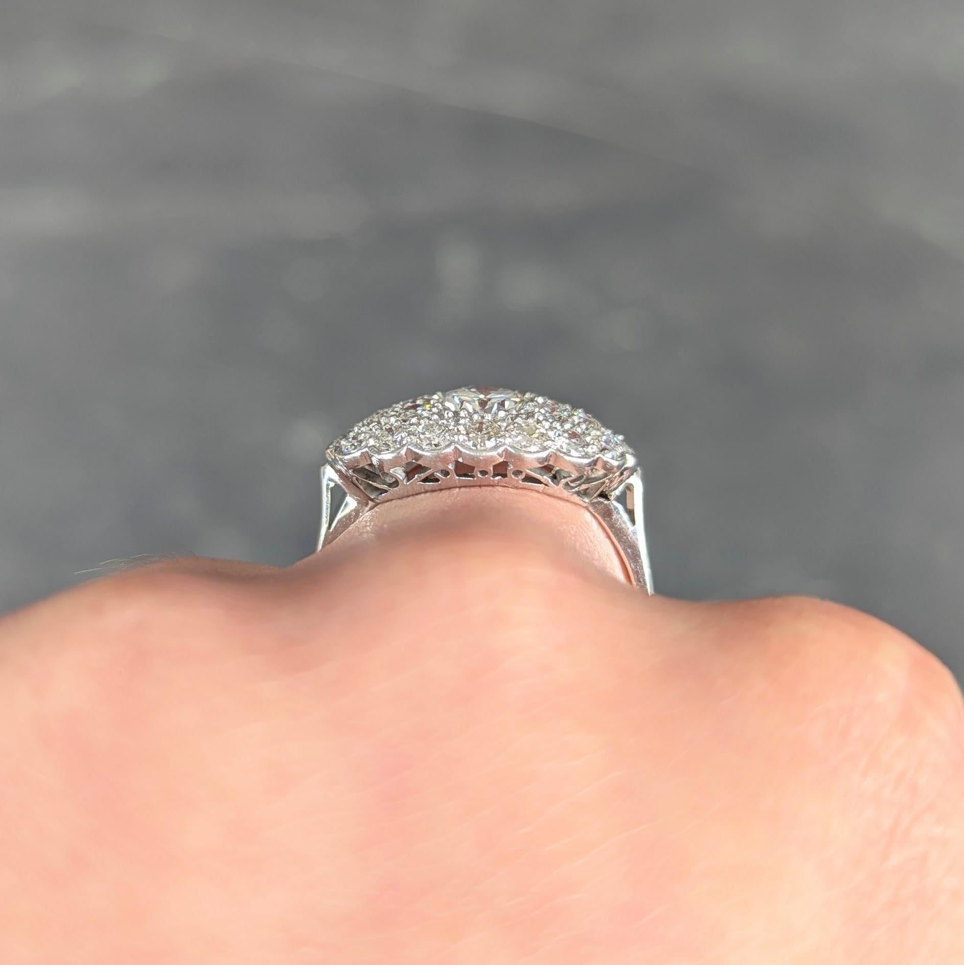 Mid-Century 2.12 CTW Diamond 14 Karat White Gold Vintage Cluster Ring