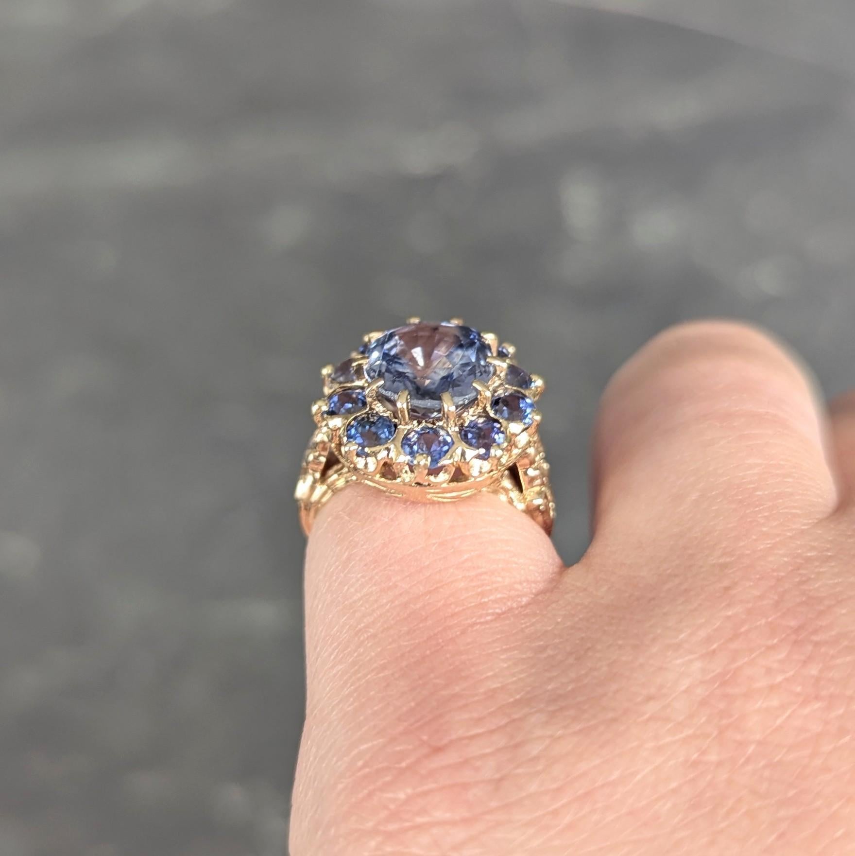 Art Deco 6.80 CTW Sapphire 14 Karat Yellow Gold Antique Halo Ring GIA