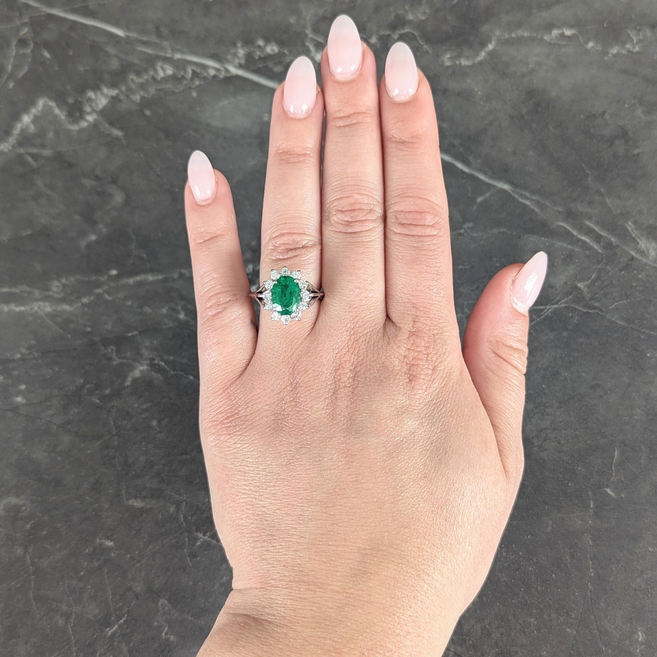 Mid-Century 2.80 CTW Emerald Diamond 14 Karat White Gold Vintage Halo Ring
