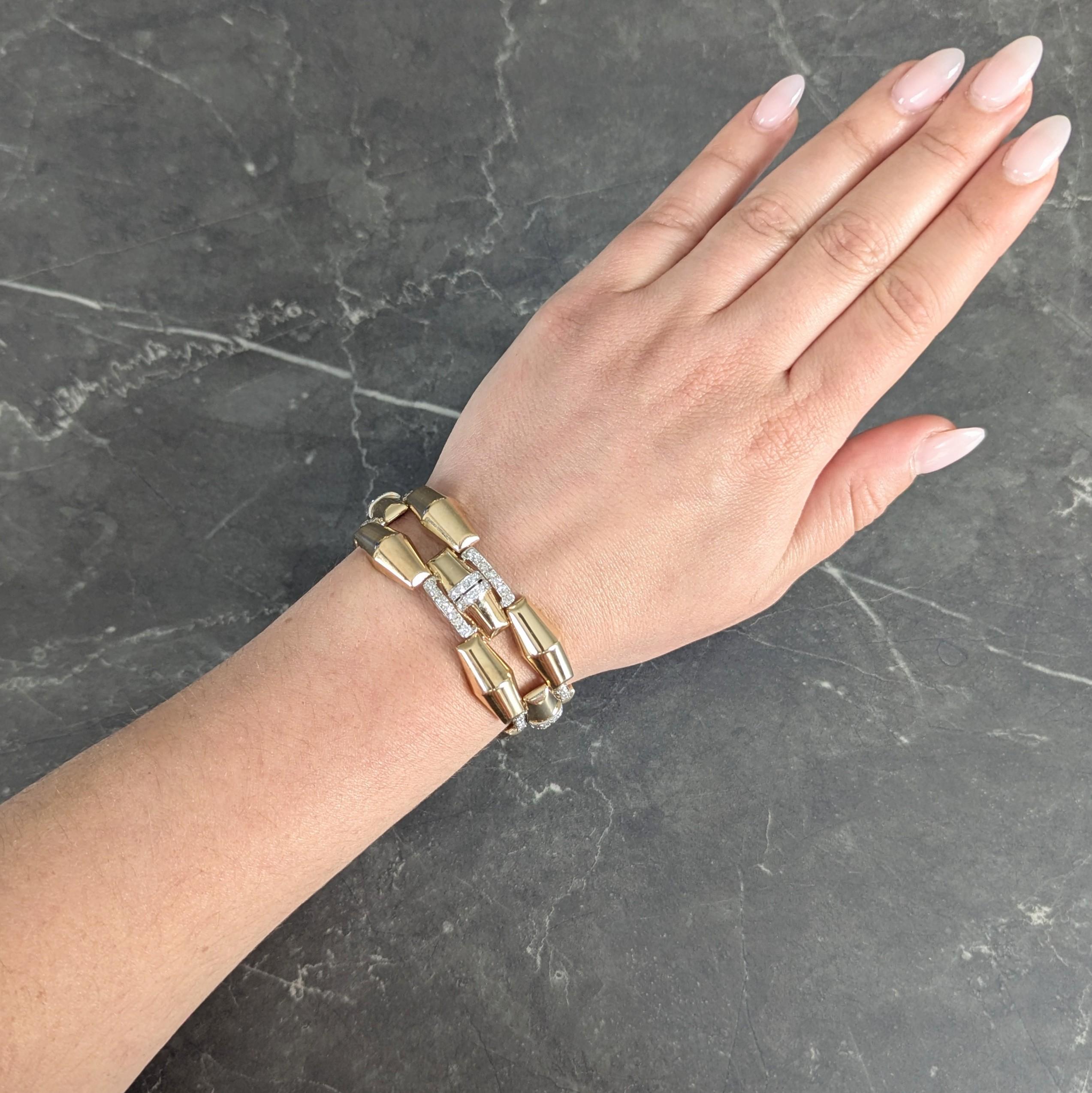 M.C. Mossalone Retro 4.30 CTW Diamond Platinum 14K Gold Vintage Tank Bracelet