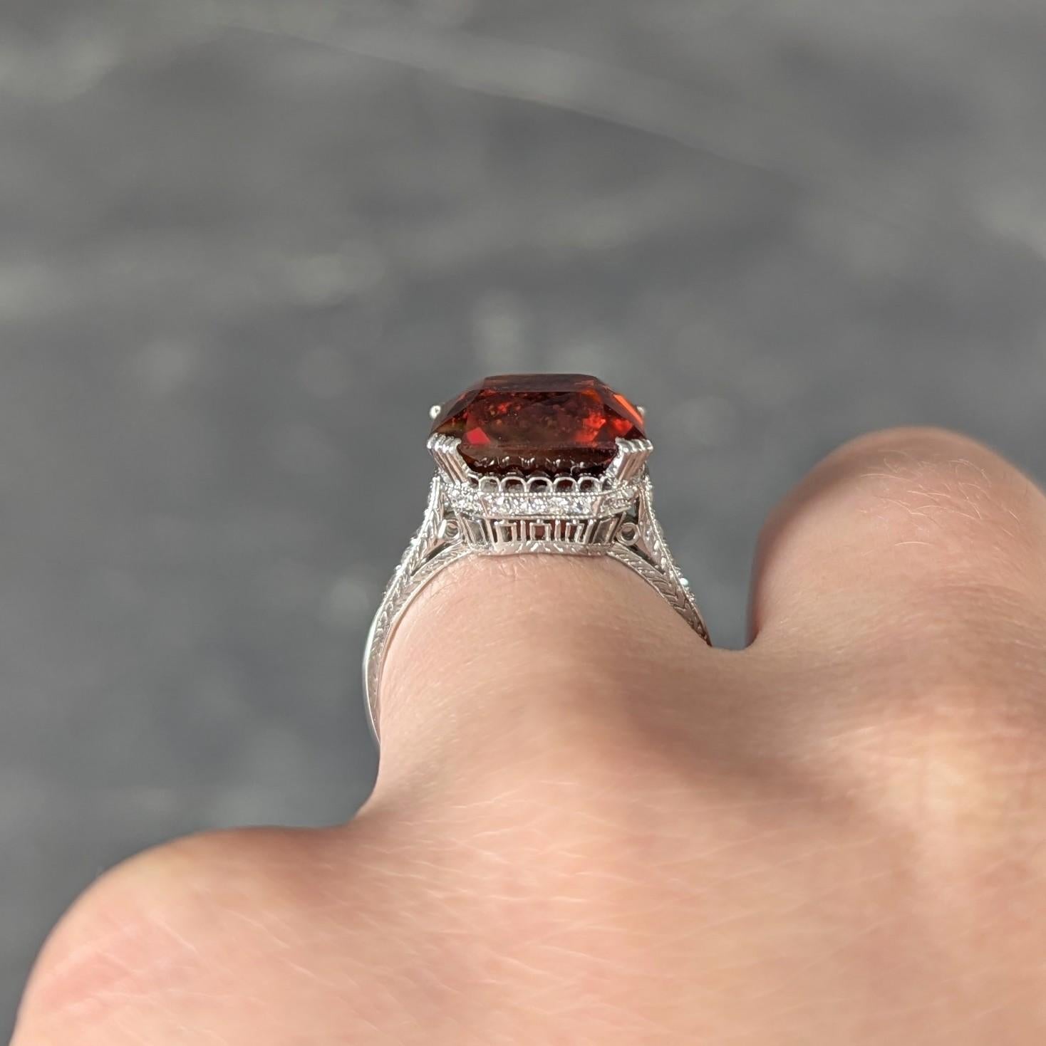 Art Deco 7.28 CTW Citrine Diamond Platinum Vintage Wheat Cocktail Ring