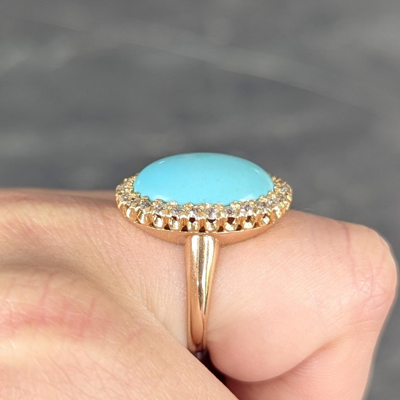 Victorian Antique Turquoise Diamond 14 Karat Yellow Gold Halo Ring