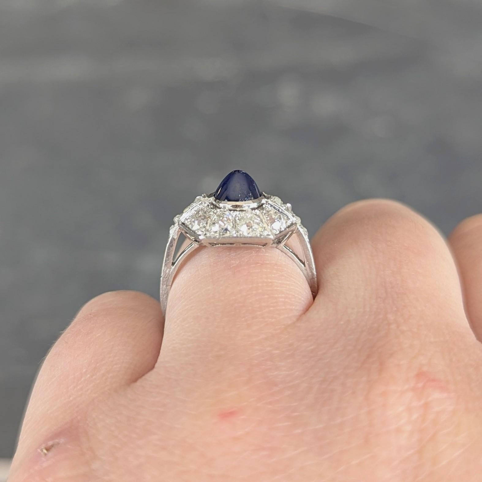 French Art Deco No Heat Sapphire Diamond Platinum Vintage Cluster Ring GIA