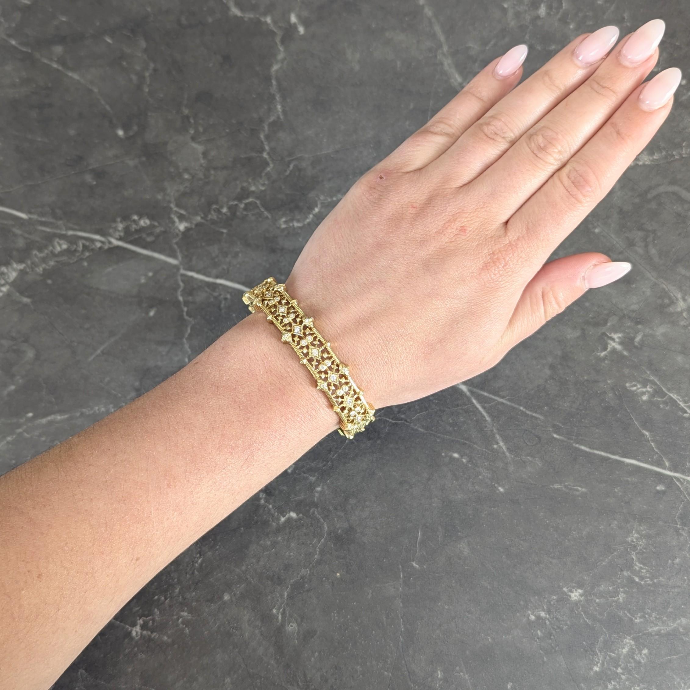 Judith Ripka Contemporary 0.96 CTW Diamond 18K Gold Foliate Bangle Bracelet