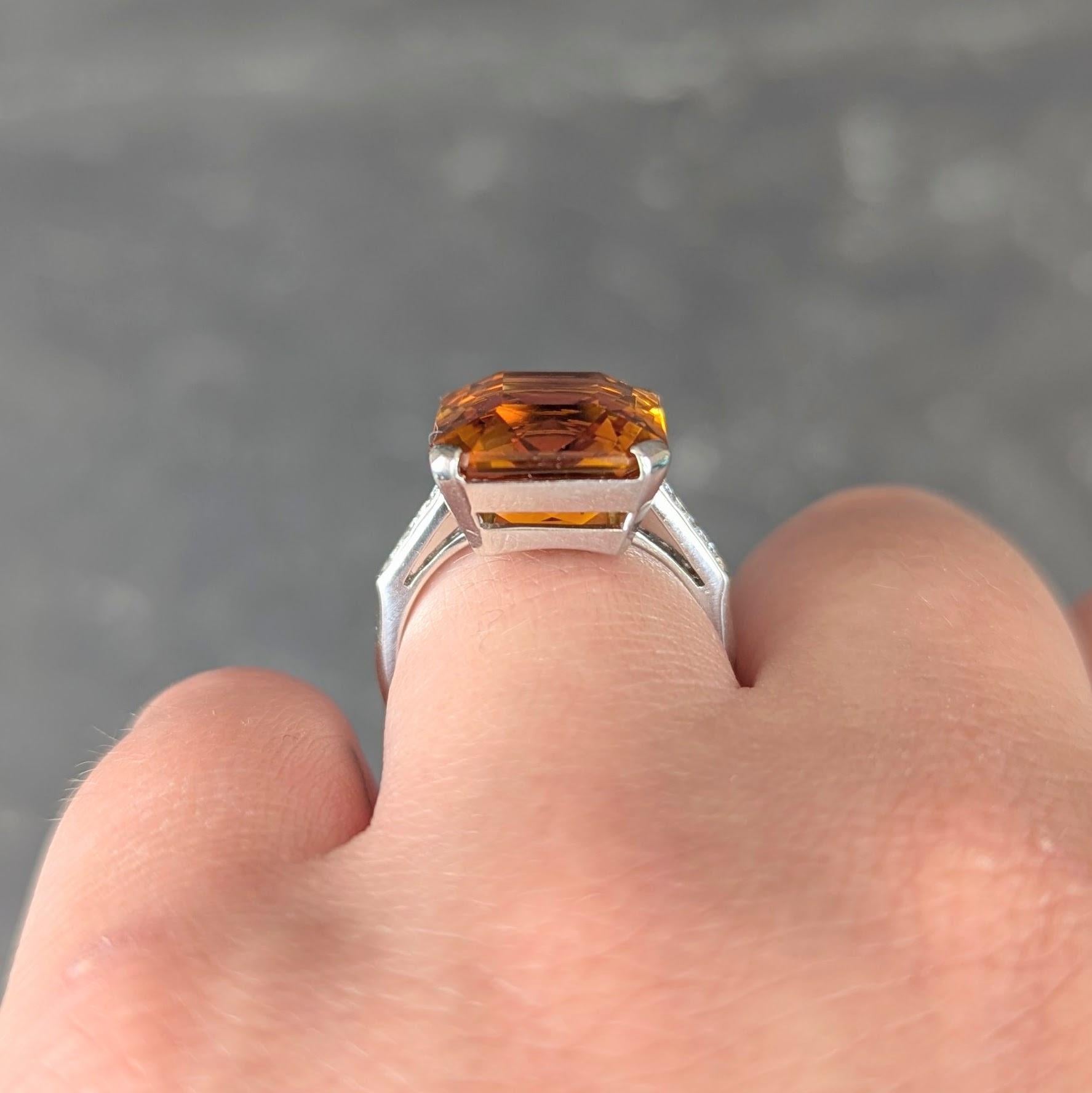 Art Deco 8.95 CTW Citrine Diamond Platinum Vintage Cocktail Ring