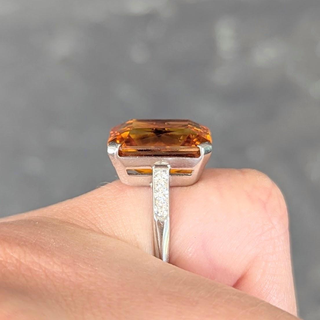 Art Deco 8.95 CTW Citrine Diamond Platinum Vintage Cocktail Ring