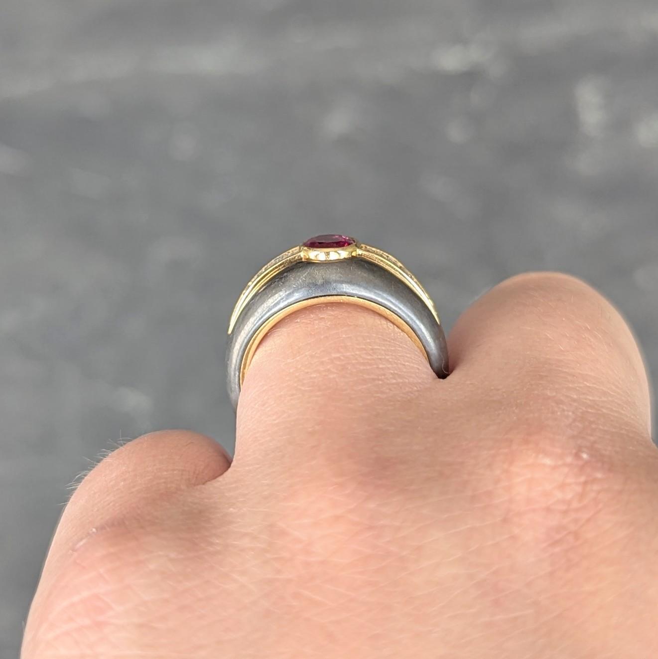 1980's 1.54 CTW Ruby Diamond Hematite 18 Karat Yellow Gold Vintage Ring GIA