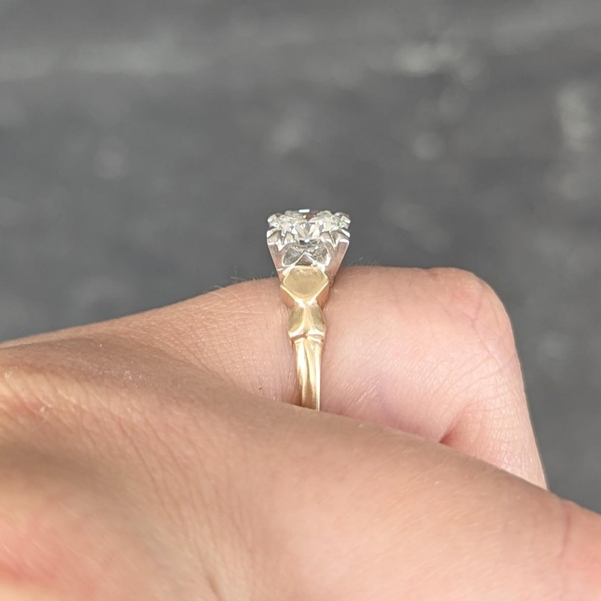Retro 1.02 CTW Transitional Cut Platinum 14K Yellow Gold Vintage Engagement Ring