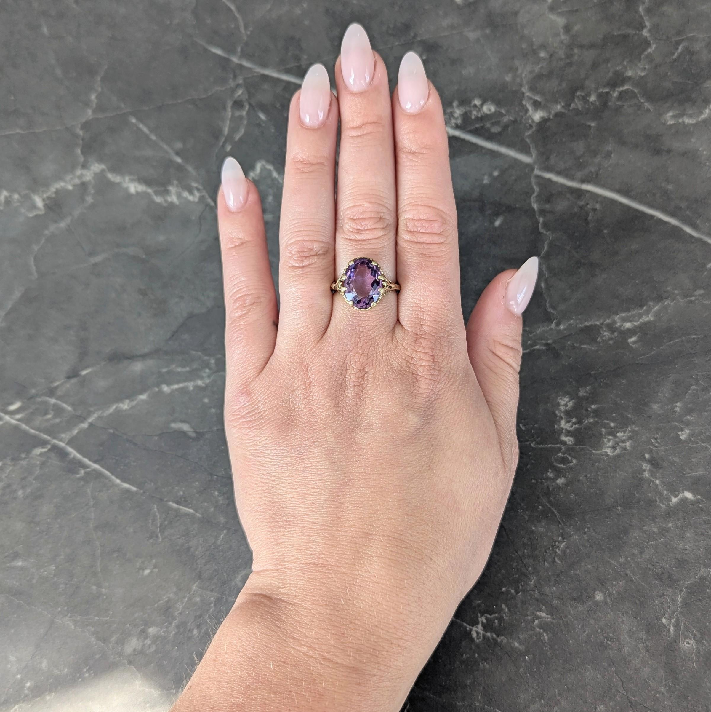 Early Art Deco 4.85 CTW Amethyst 14K Yellow Gold Heart Filigree Cocktail Ring