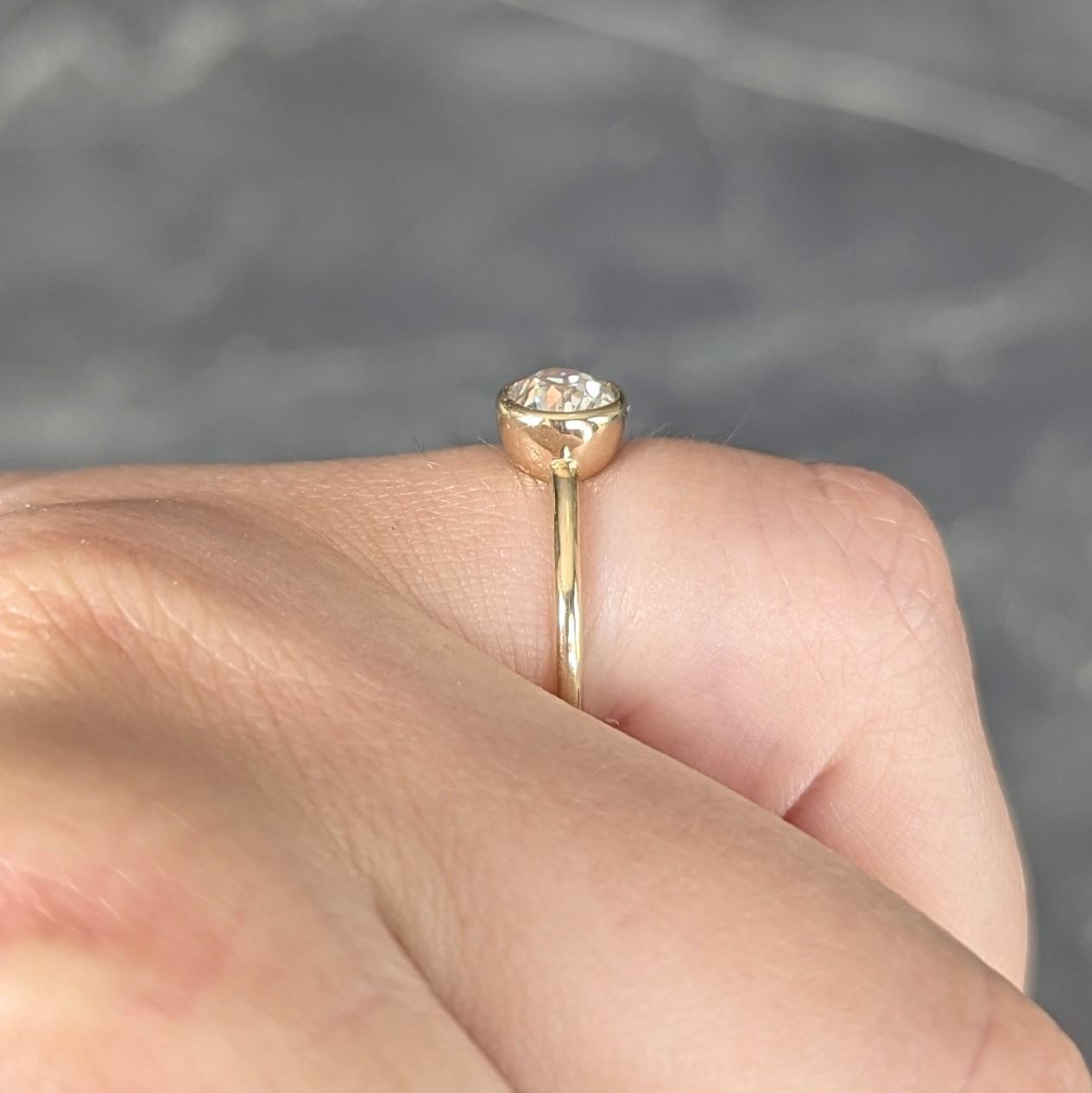 1990s Old European Cut Diamond 14 Karat Gold Bezel Set Solitaire Engagement Ring