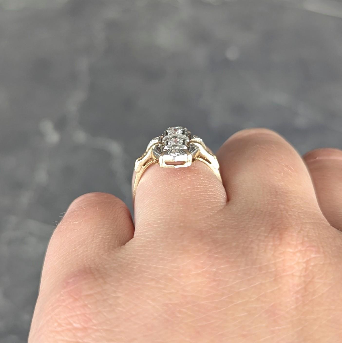 Art Deco Diamond Platinum 14 Karat Yellow Gold Vintage Navette Dinner Ring