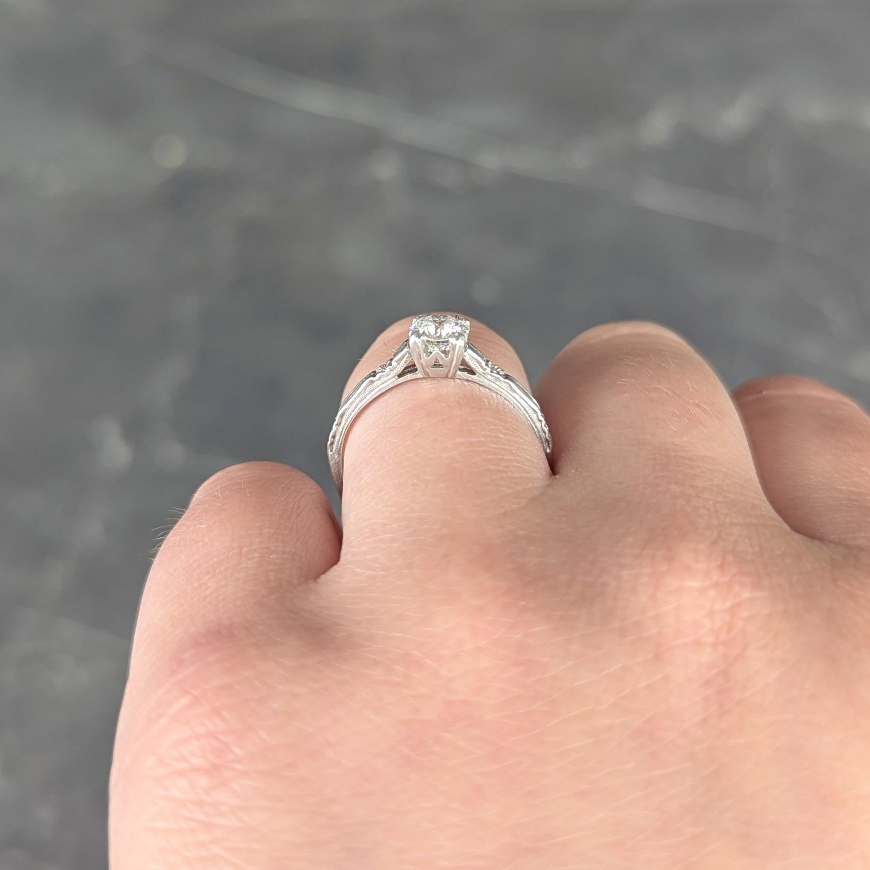 Art Deco 0.48 CTW Diamond Platinum Vintage Solitaire Engagement Ring