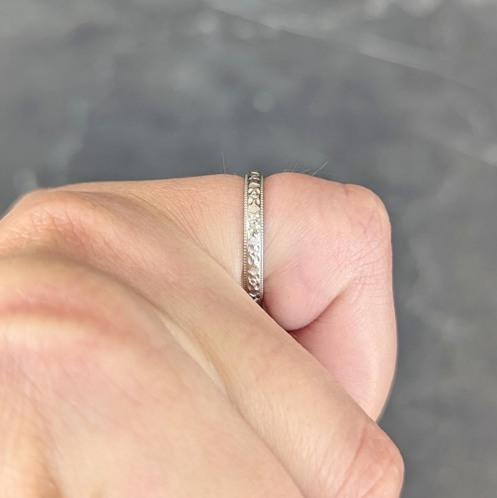 Art Deco 14 Karat White Gold Vintage Orange Blossom Wedding Band Ring