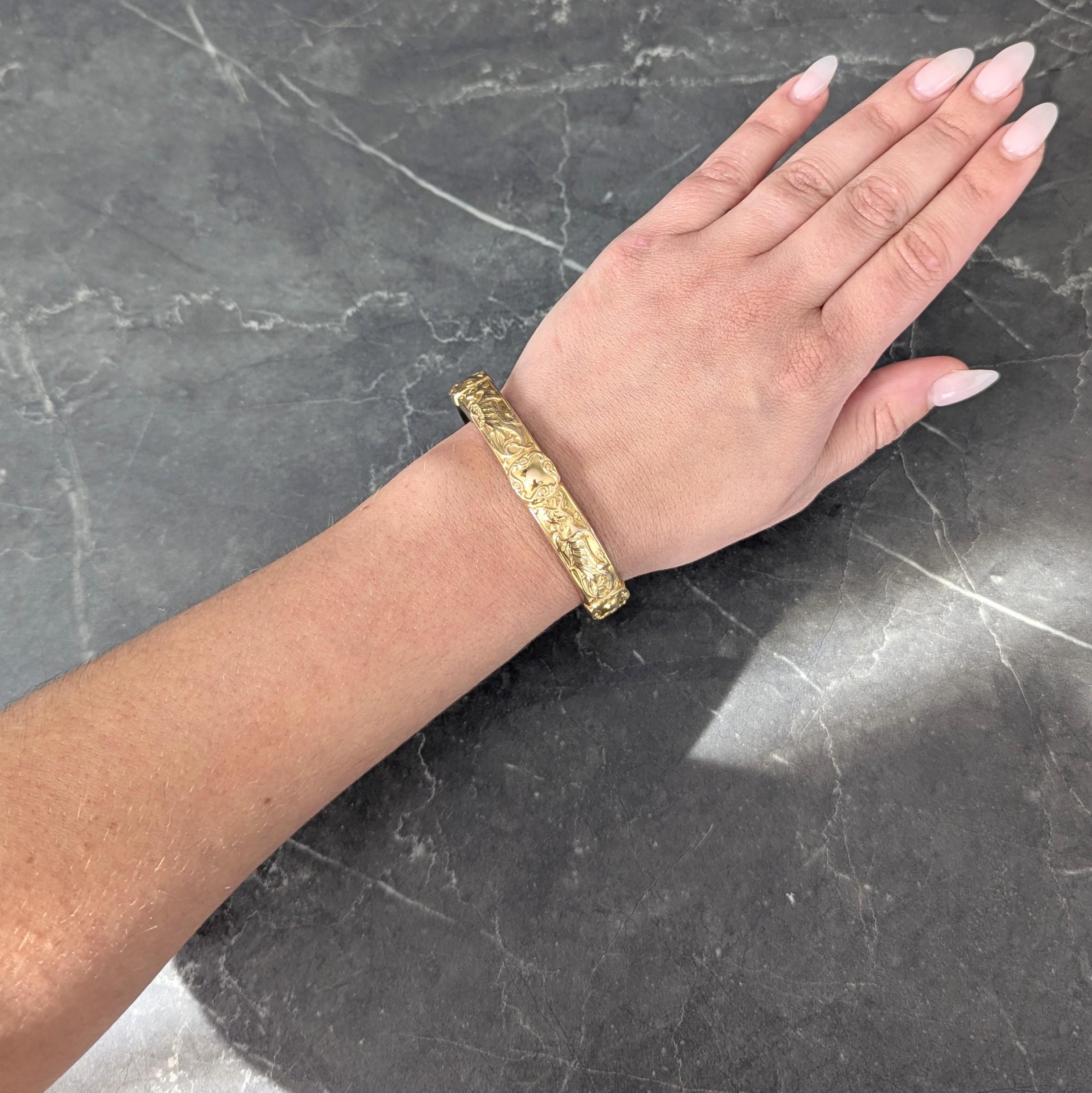 Riker Brothers Art Nouveau 14 Karat Yellow Gold Antique Dragon Bangle Bracelet