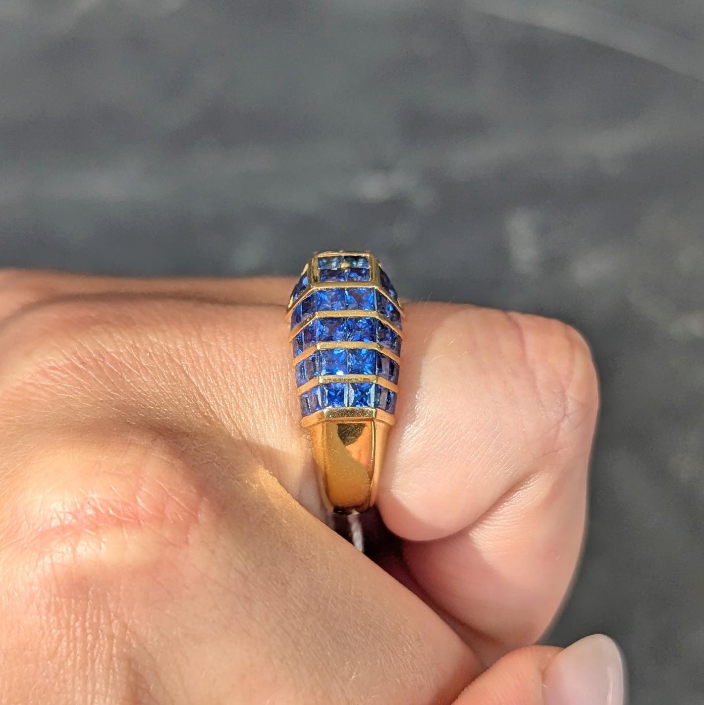 1980's 5.50 CTW Sapphire 18 Karat Yellow Gold Vintage Mystery Set Ring